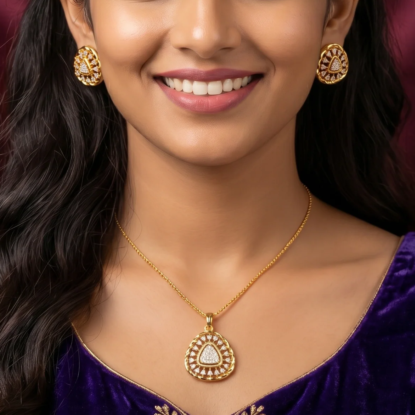 Festive Glow Pendant Set – American Diamond
