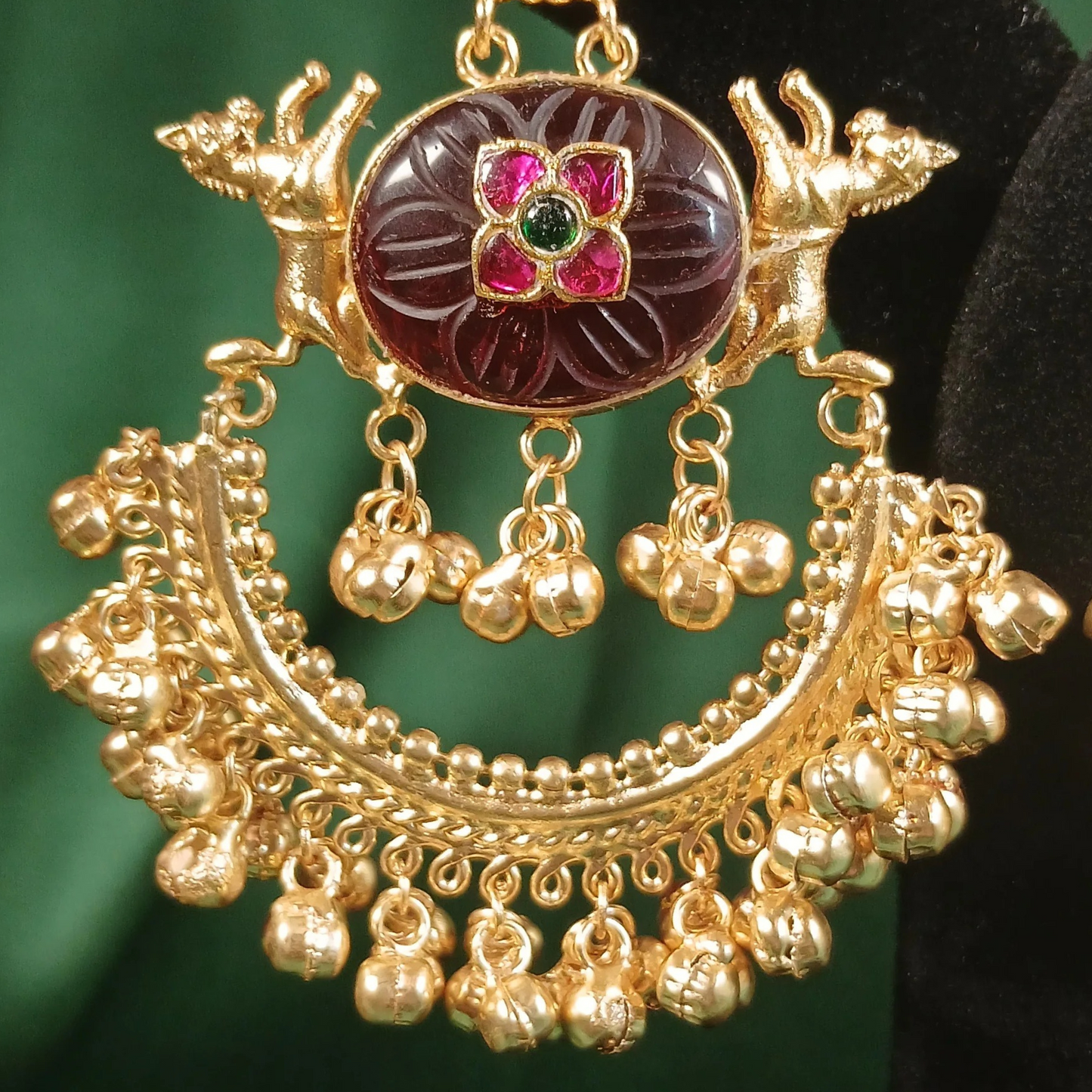 Chandbali- Red Carved Stone