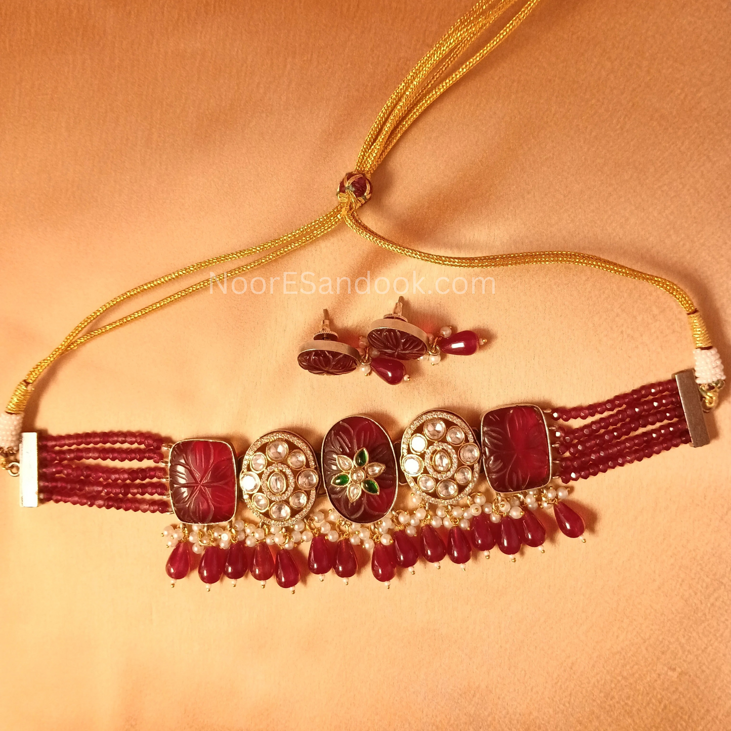 Carved Red stone choker