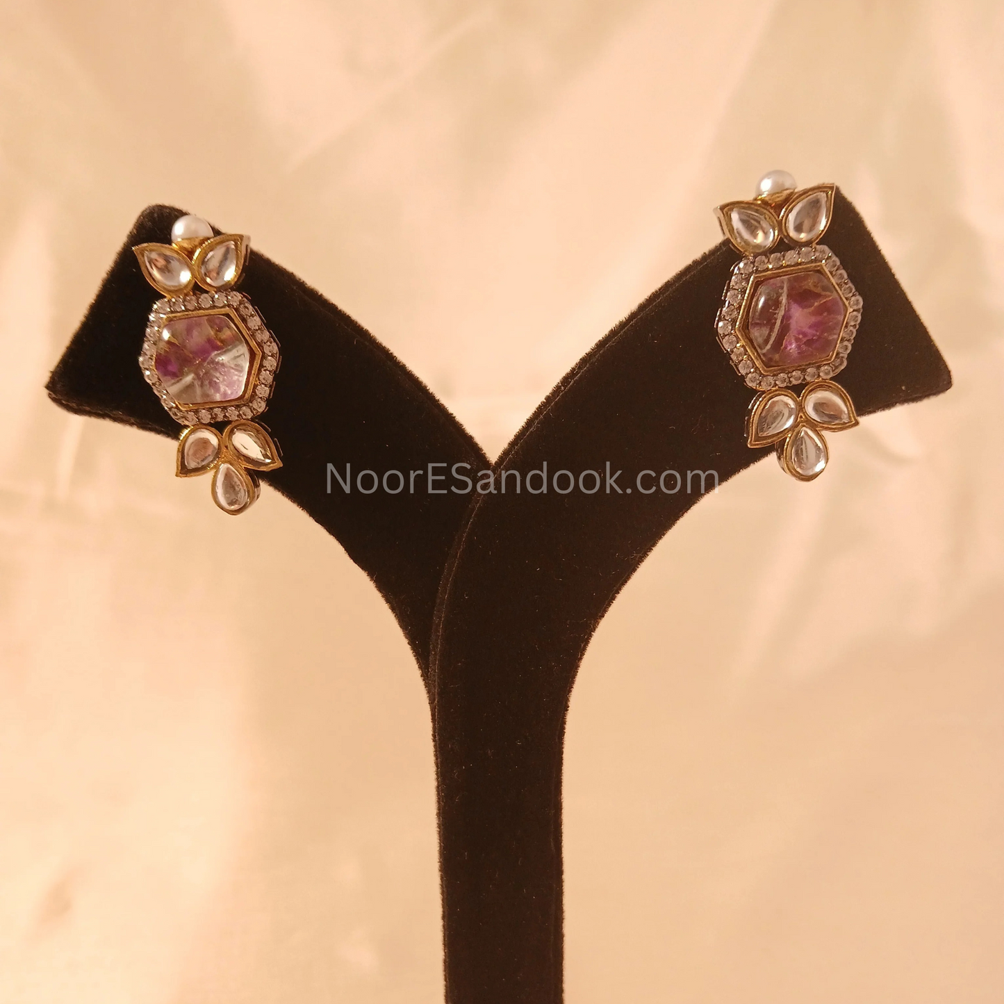 Ruhi Doublet Stone Necklace Set- Pink - NoorESandook