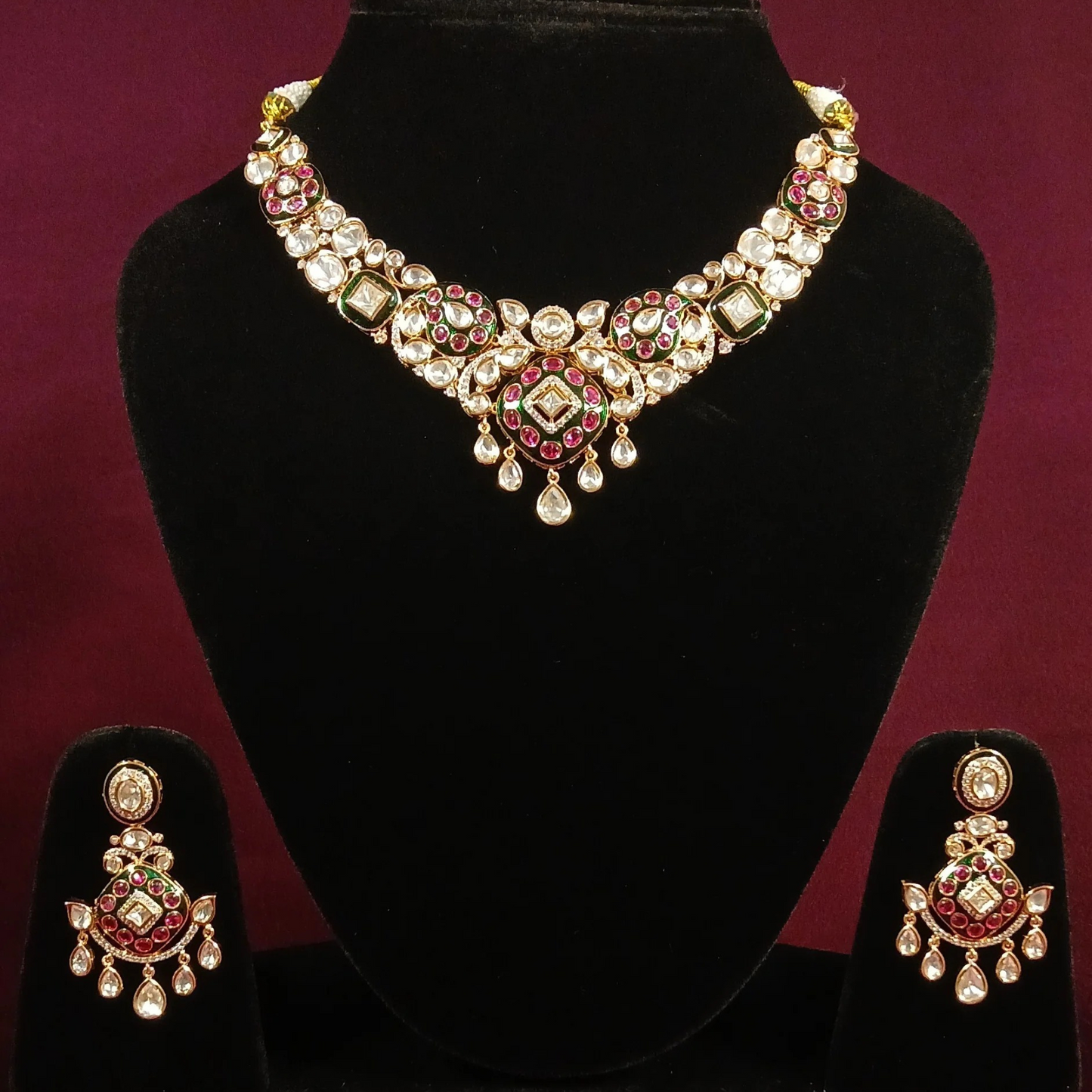 Polki Necklace Set with Long Earrings- AP167