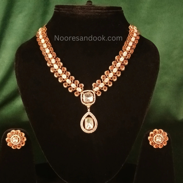 Red Polki Necklace Set With Elegant Stud Earrings