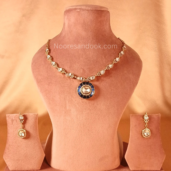 Blue Polki Sleek Necklace Set