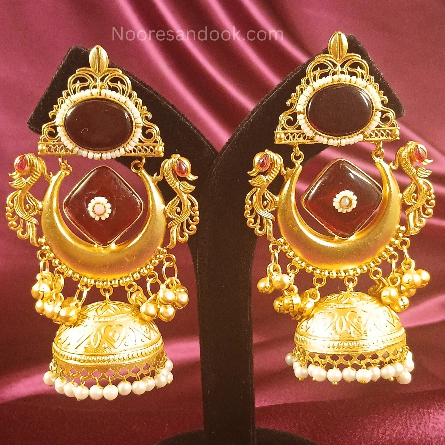Golden Earrings with Red Stone