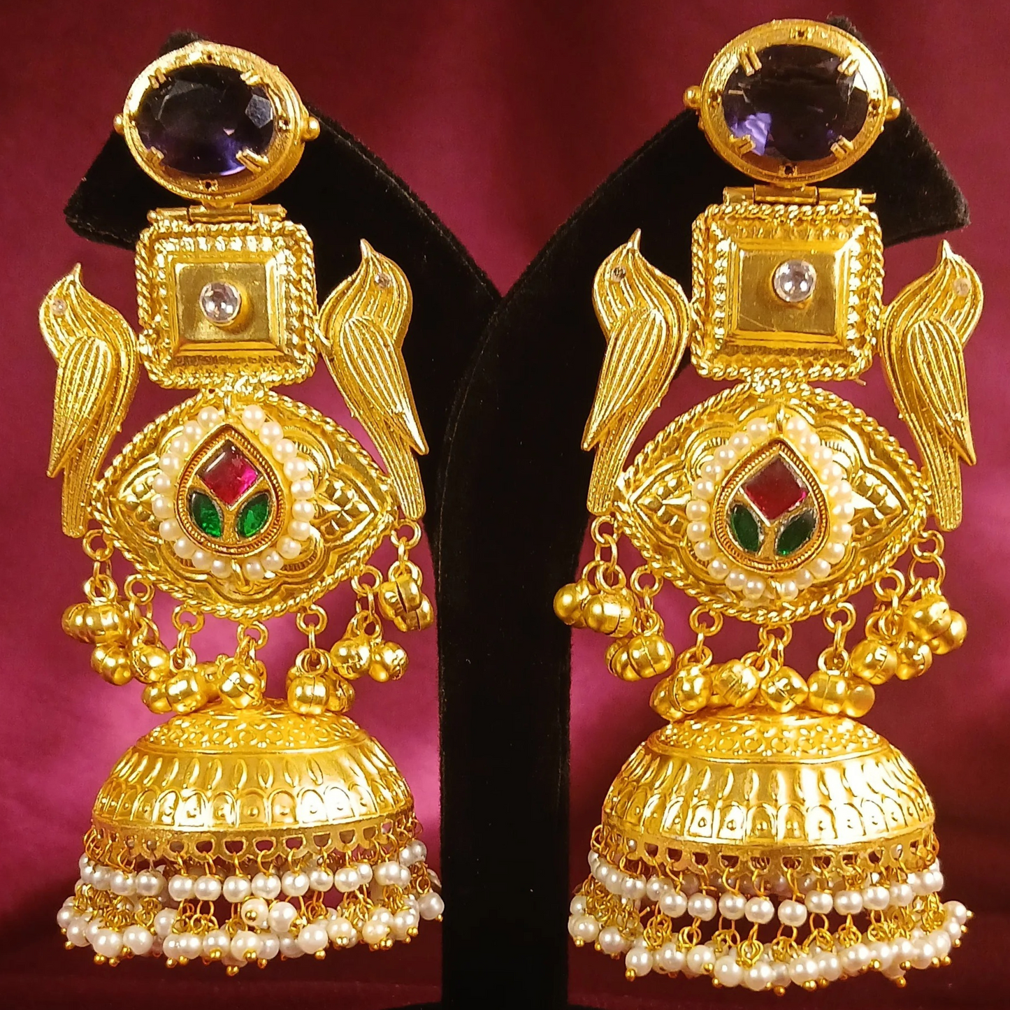 Long Golden Earrings- Purple