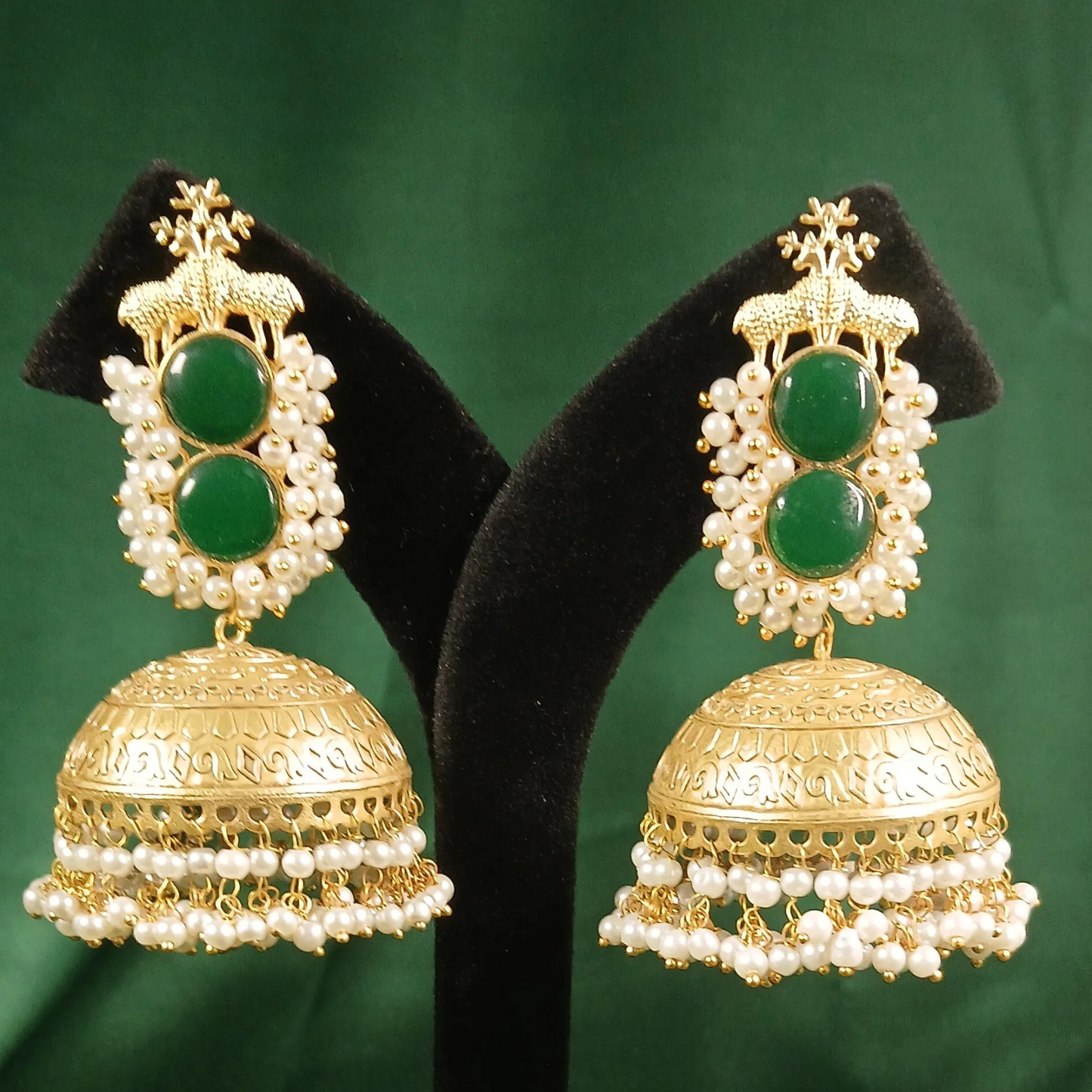 Golden Jhumka Big- Dark Green