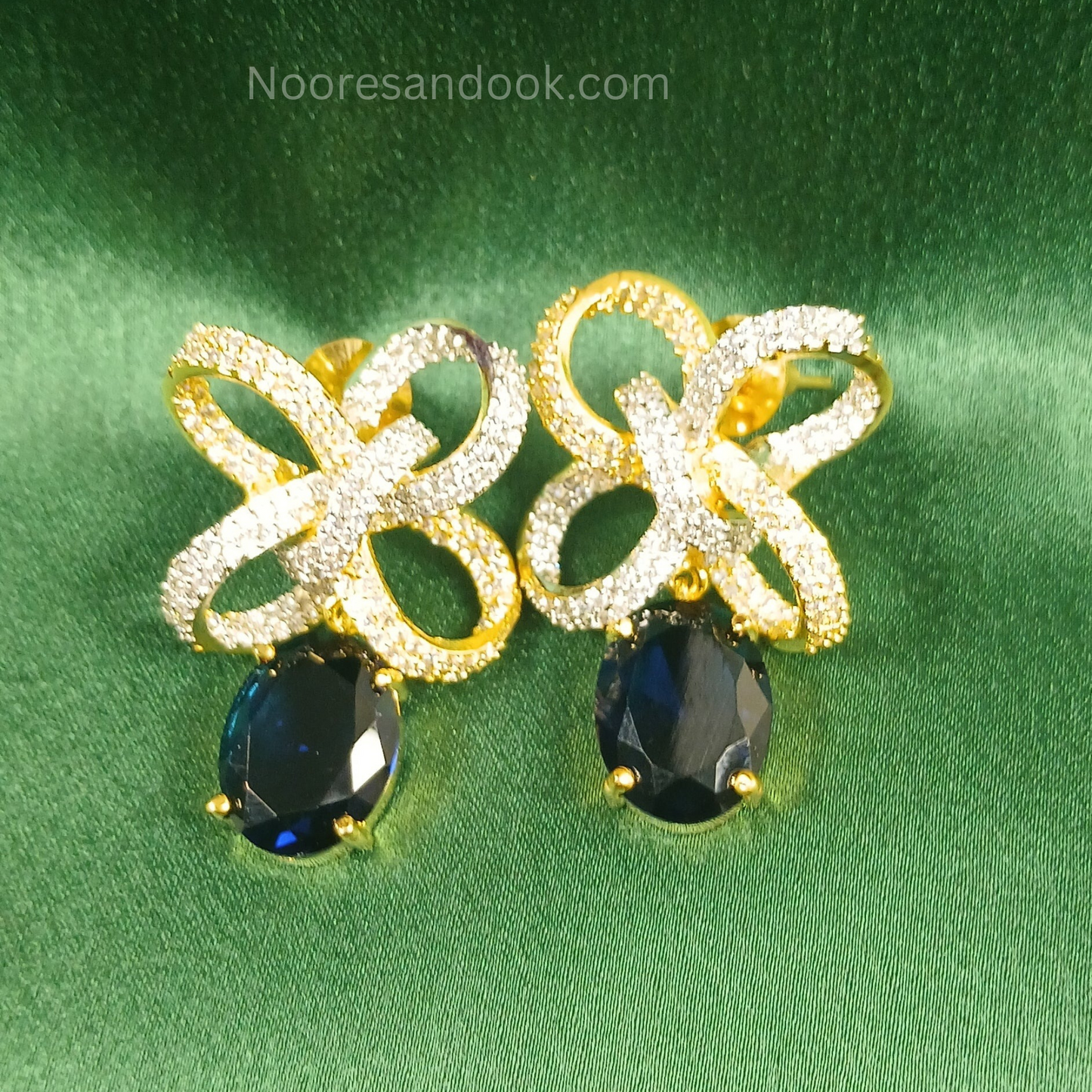 American Diamond Earrings with Blue Drop
