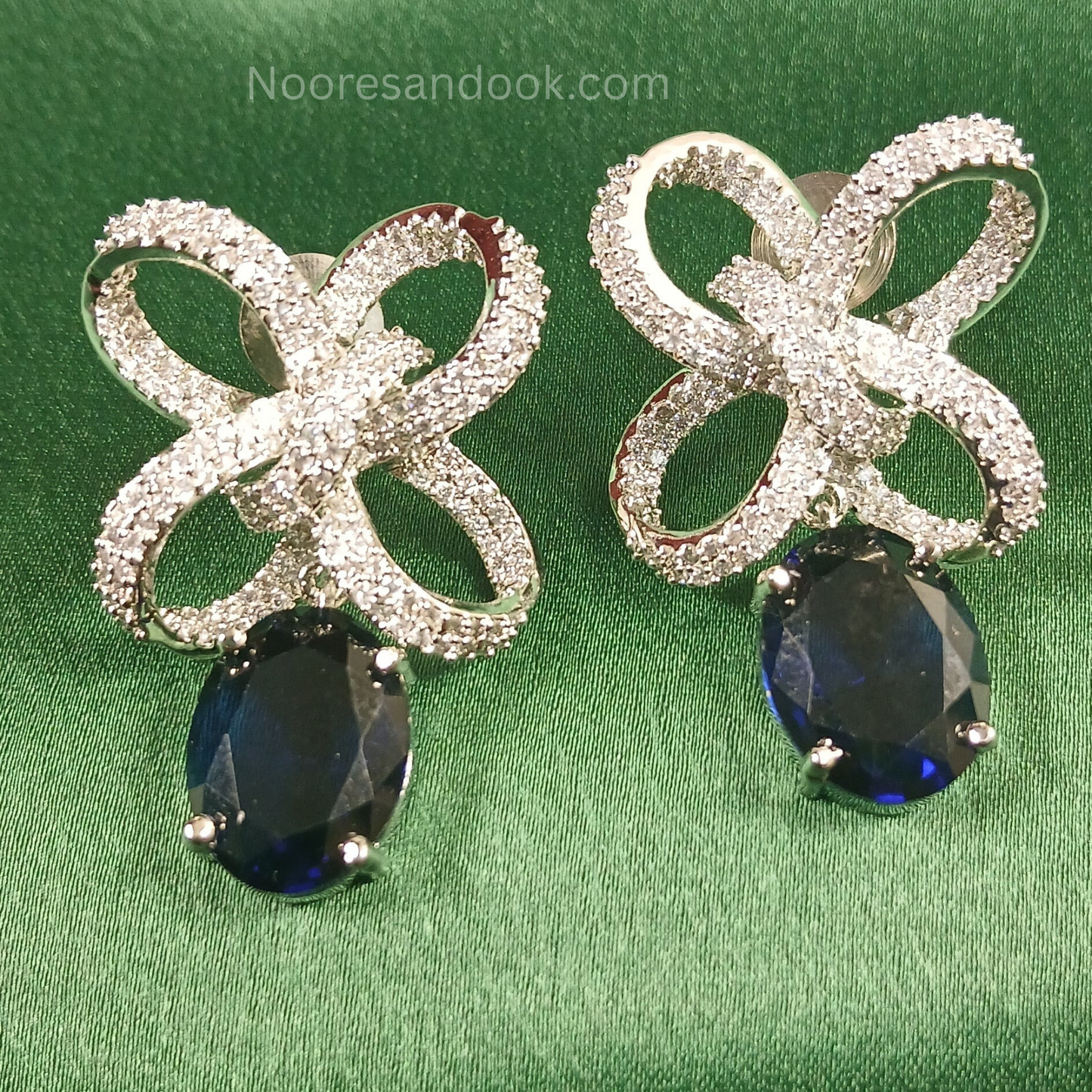 American Diamond Earrings with Blue Drop