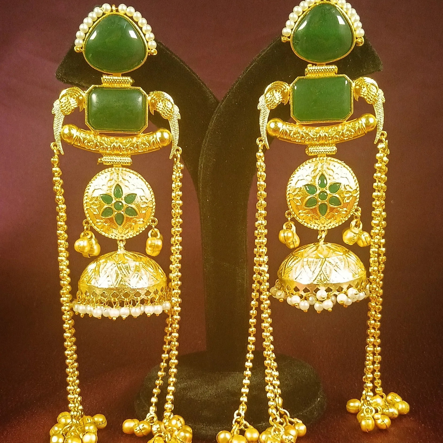 Kashmiri Earrings with Green Stones