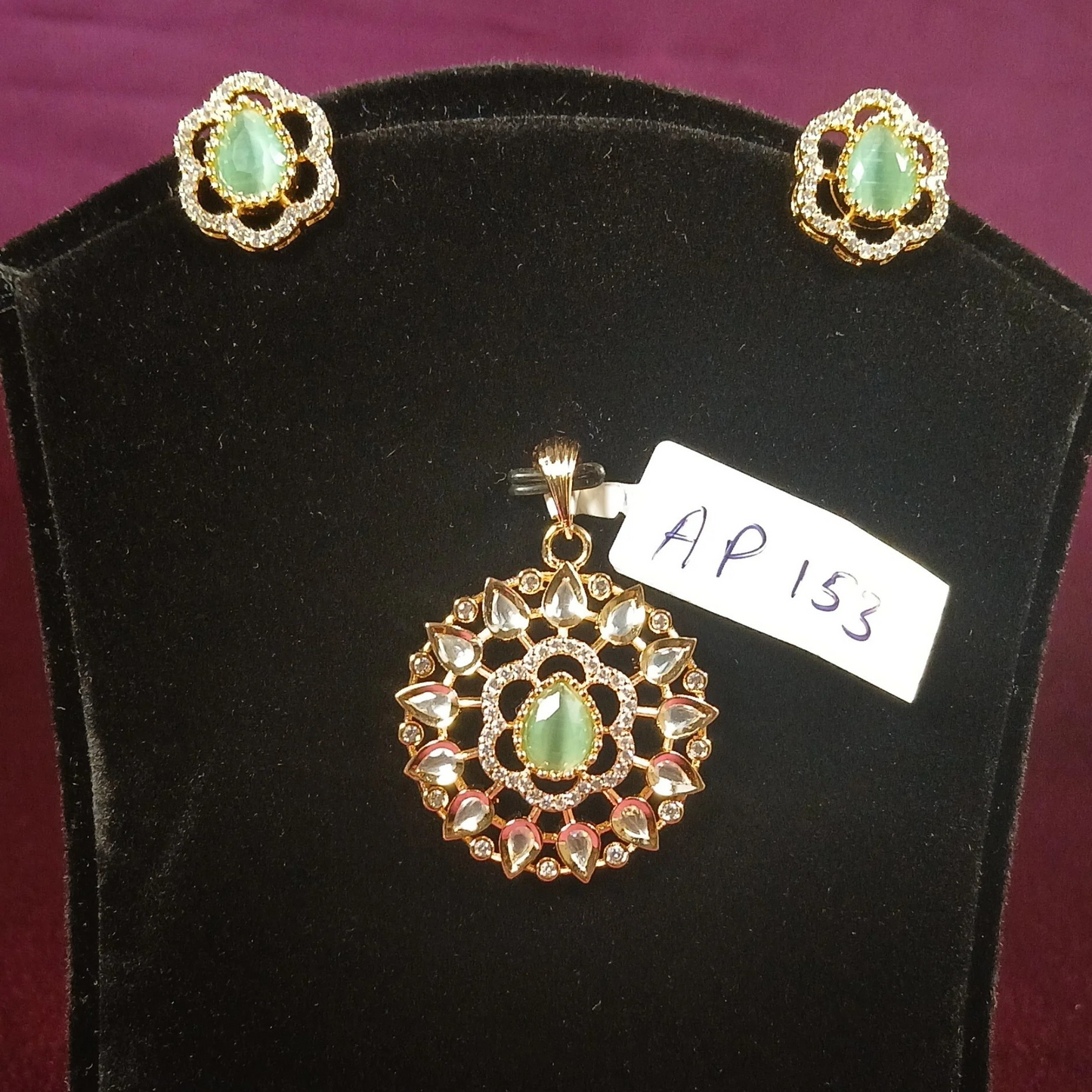 Polki Pendant Set with Green Stone