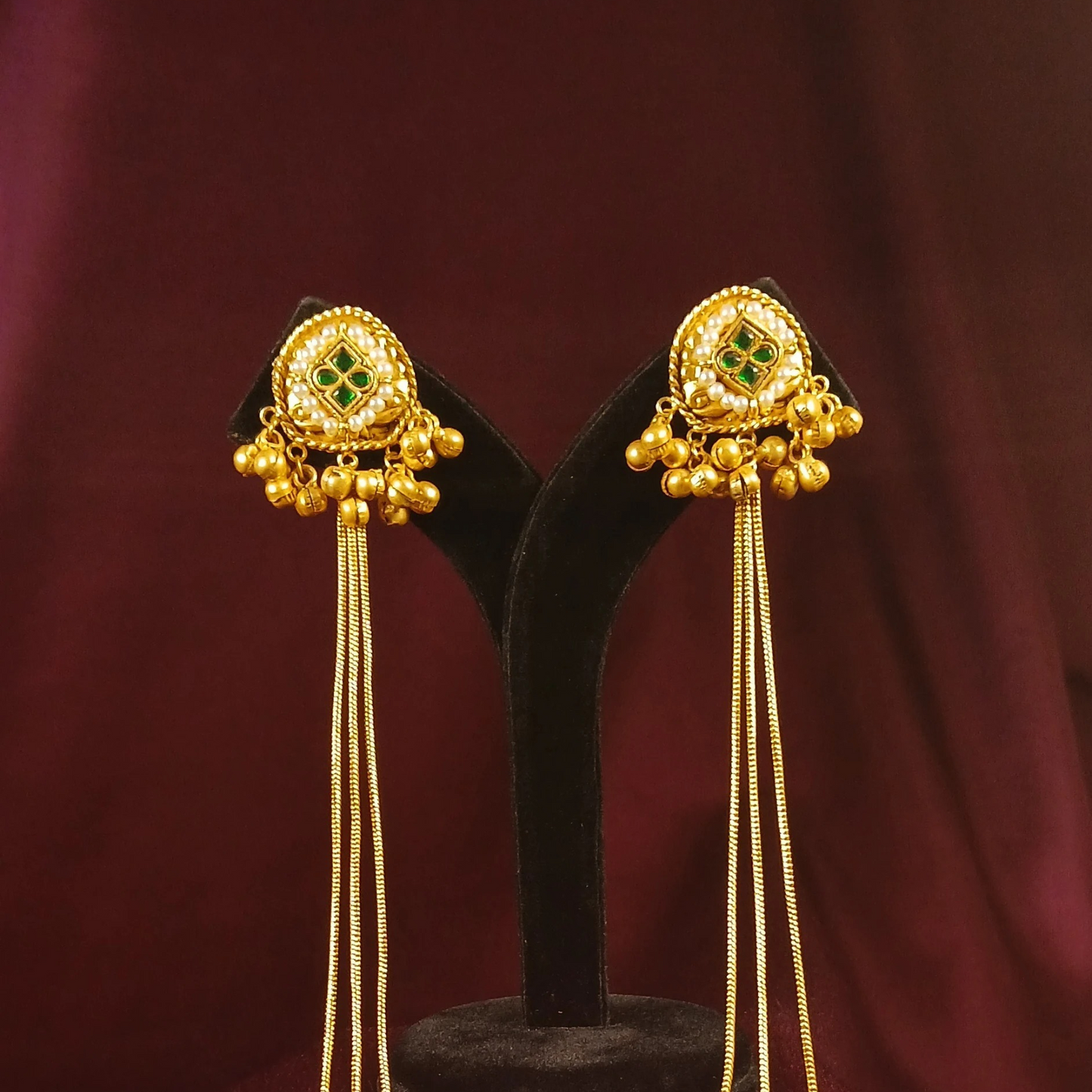 Kashmiri Earrings with Chain and Ghungroo