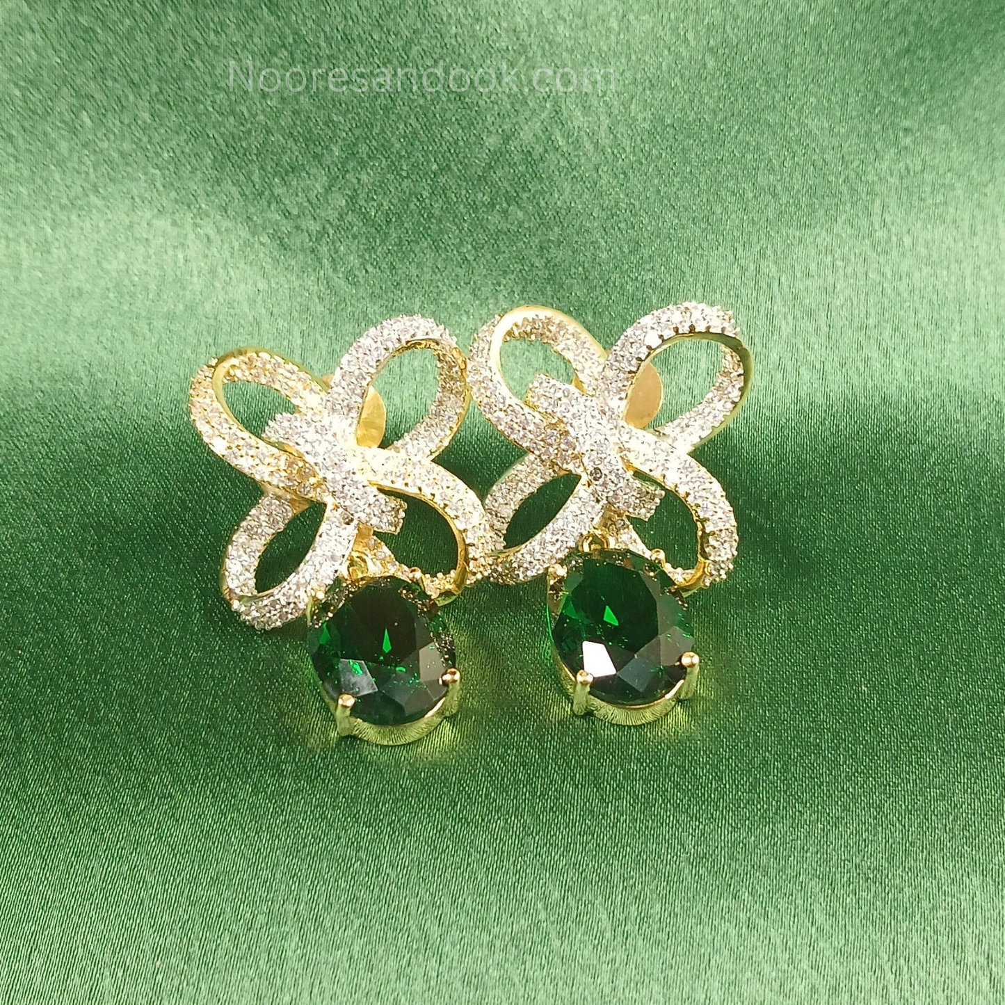 American Diamond Earrings with Green Drop