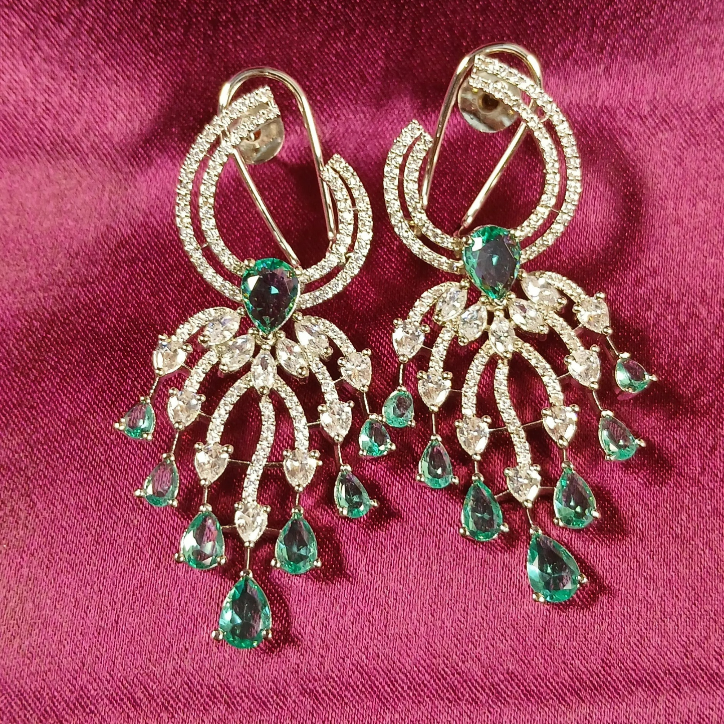 American Diamond Earrings with Sea Green Stones