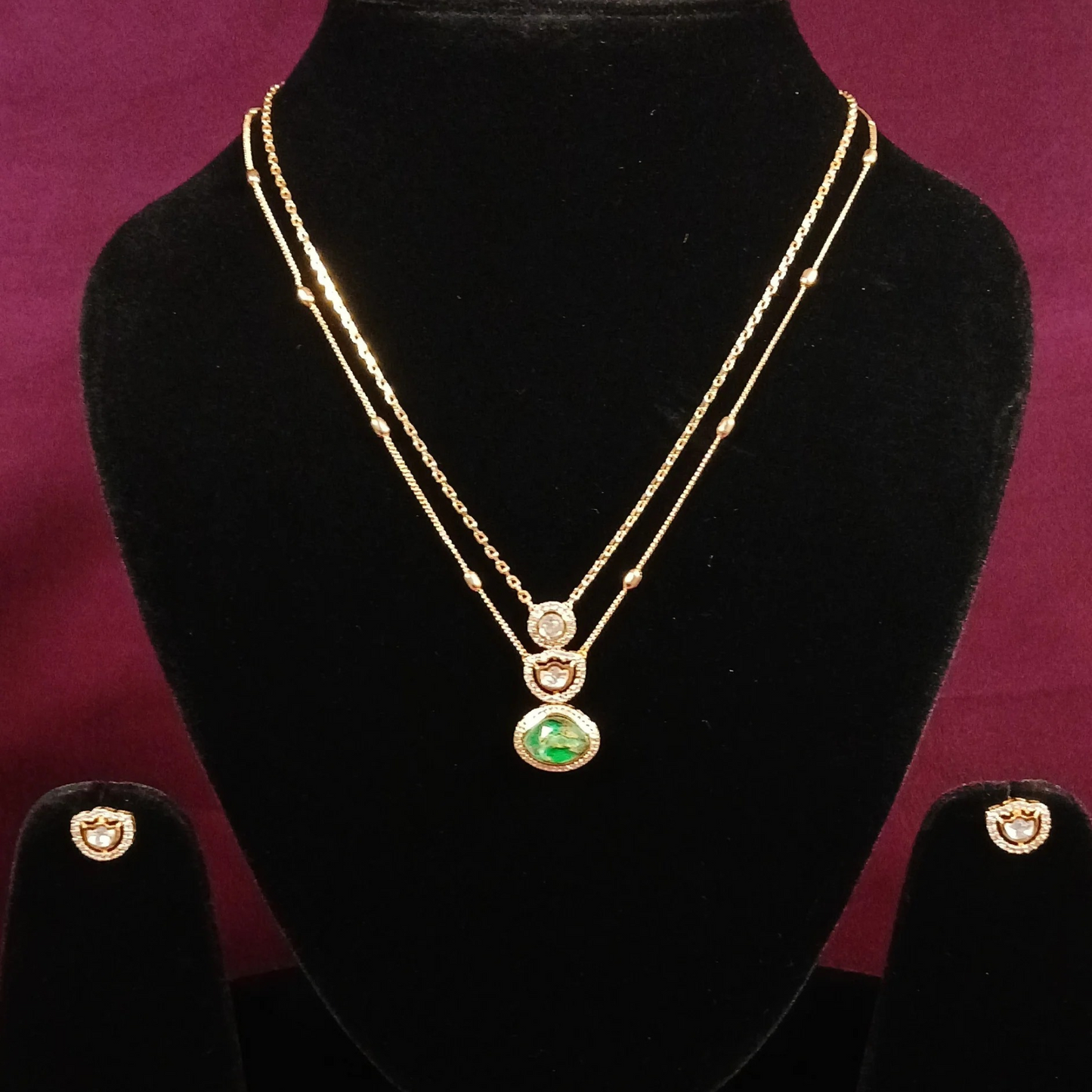 Polki Pendant Set with Doublet Stone & Double Layer Necklace- AP168A