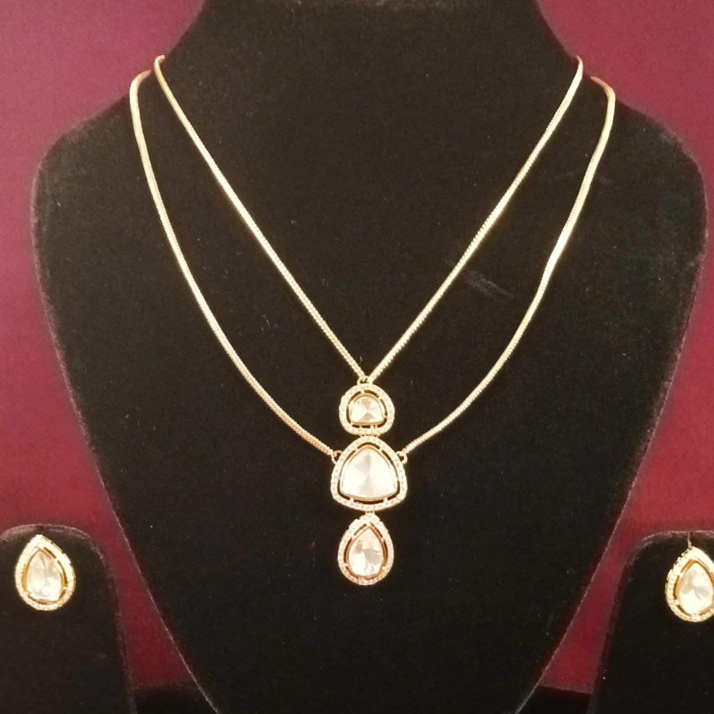 Double Layer Chain Polki Pendant Set- AJ158