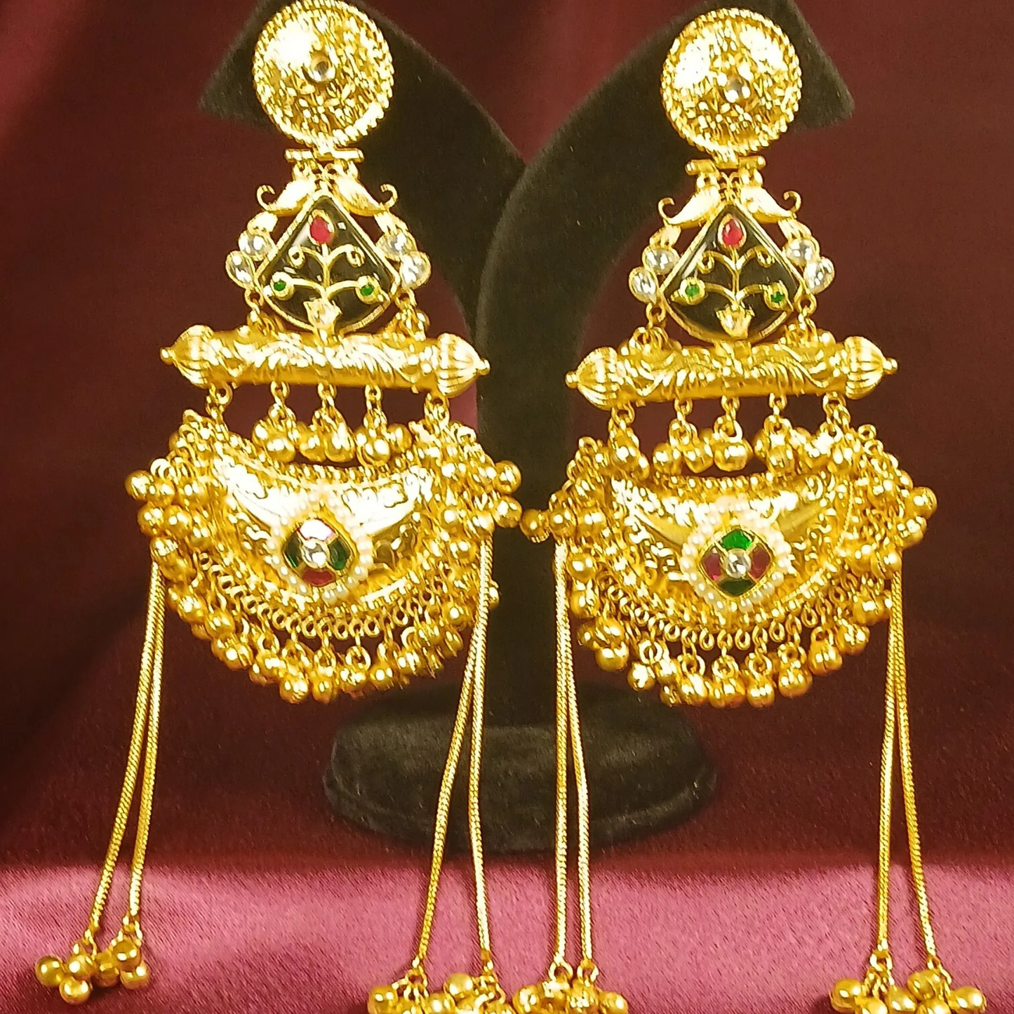 Kashmiri Golden Earrings- Inlay Work