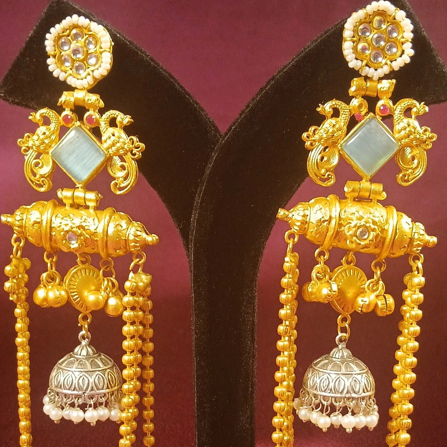 Kashmiri Fusion Earrings- Sky Blue