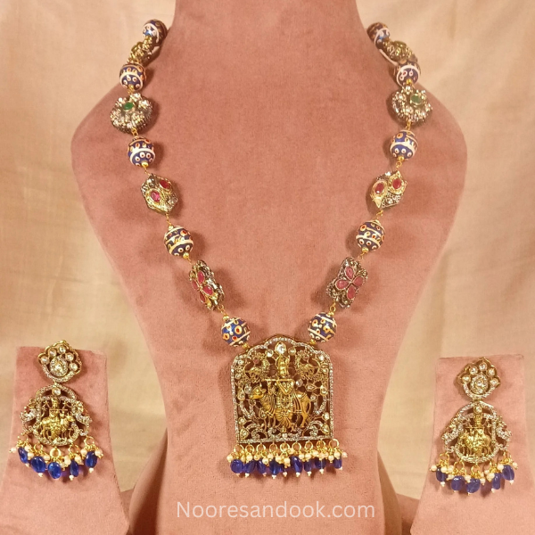 Divya Temple Necklace Set- Blue