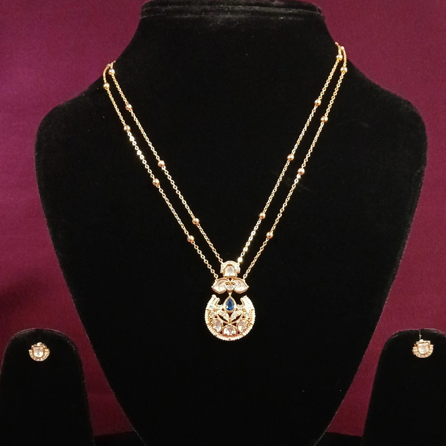 Polki Pendant Set with Double Layer Chain- AP162B