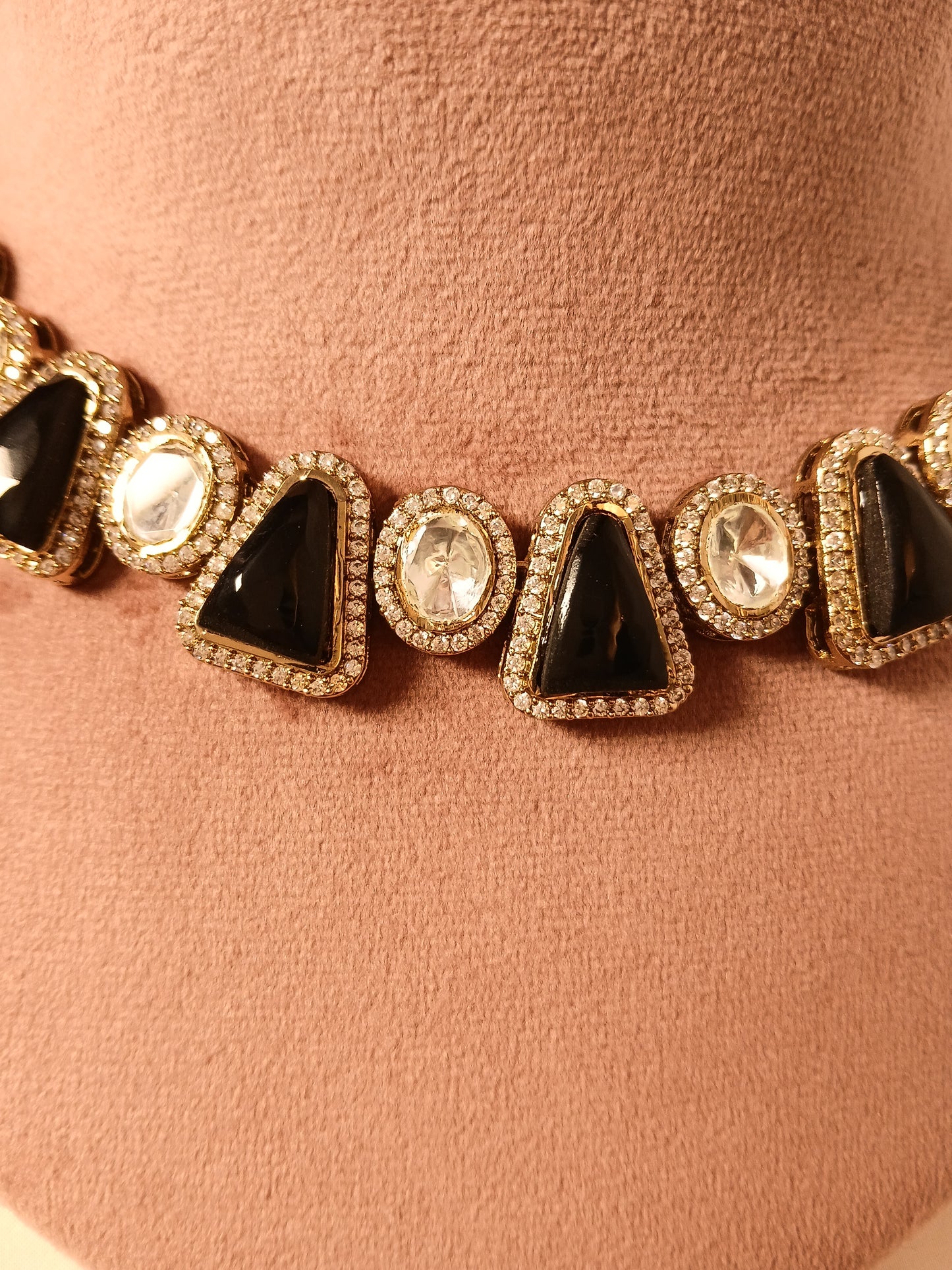 Polki Necklace Set- Black