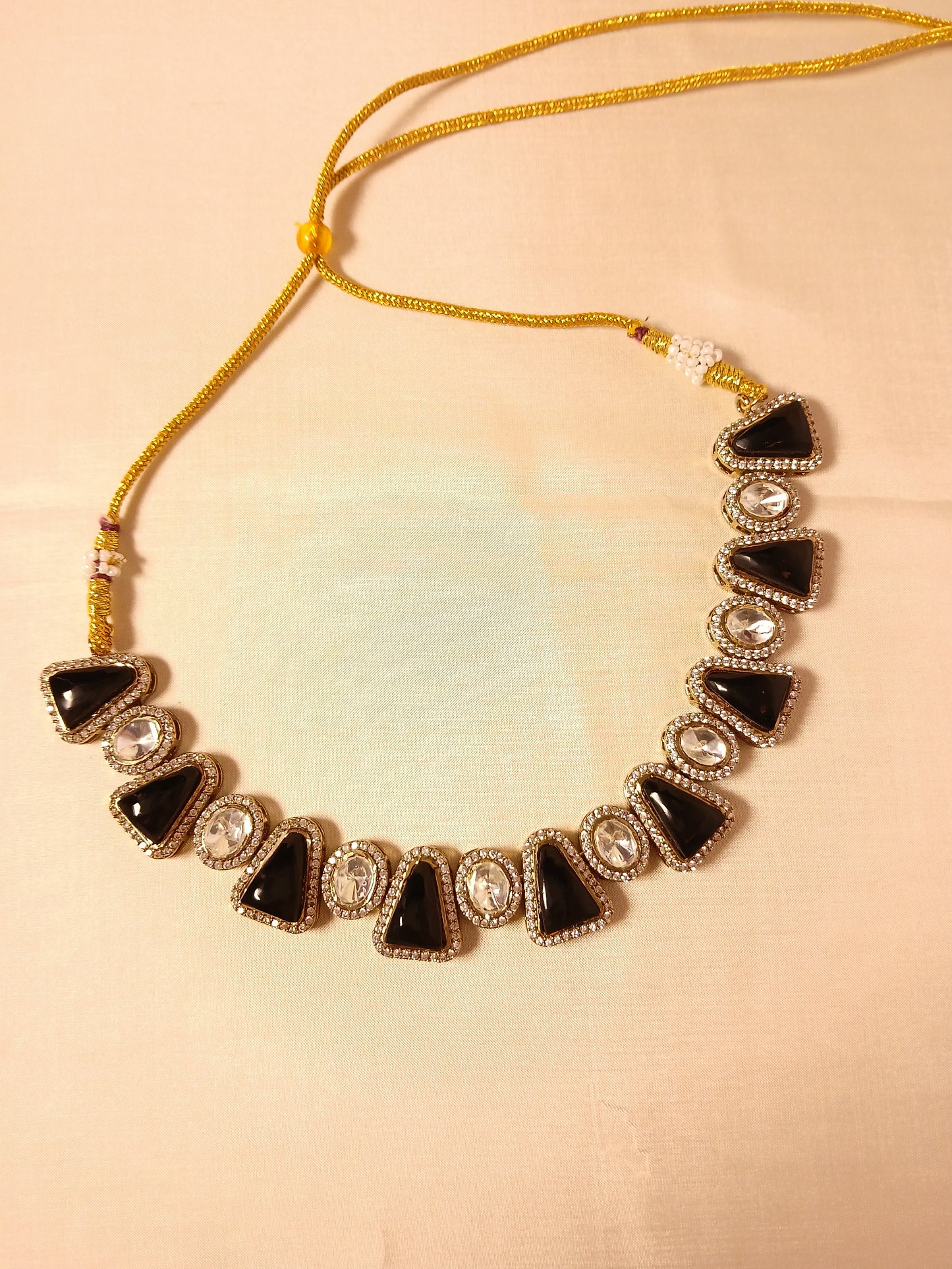 Polki Necklace Set- Black