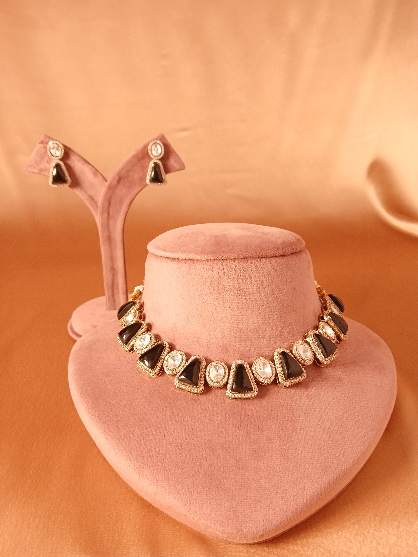 Polki Necklace Set- Black