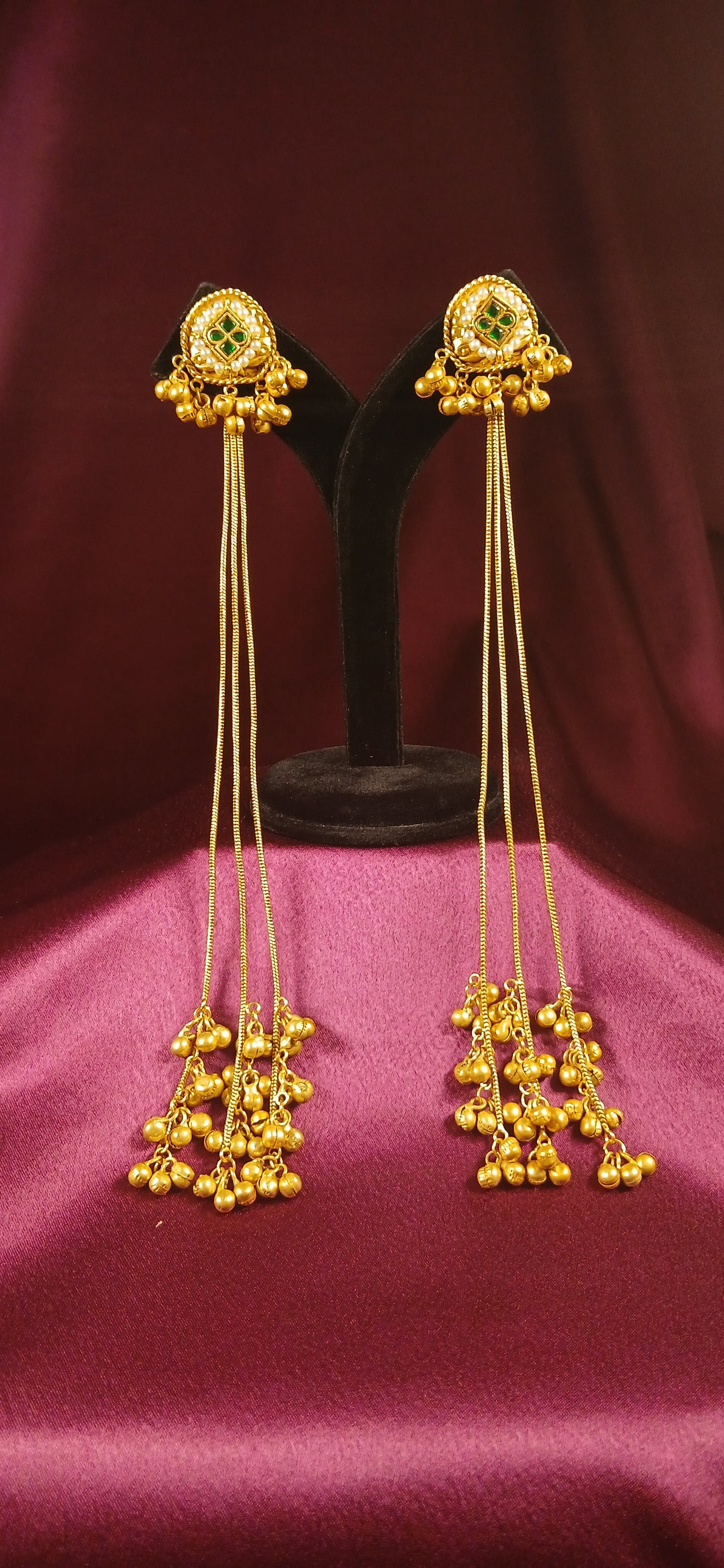 Kashmiri Earrings with Chain and Ghungroo