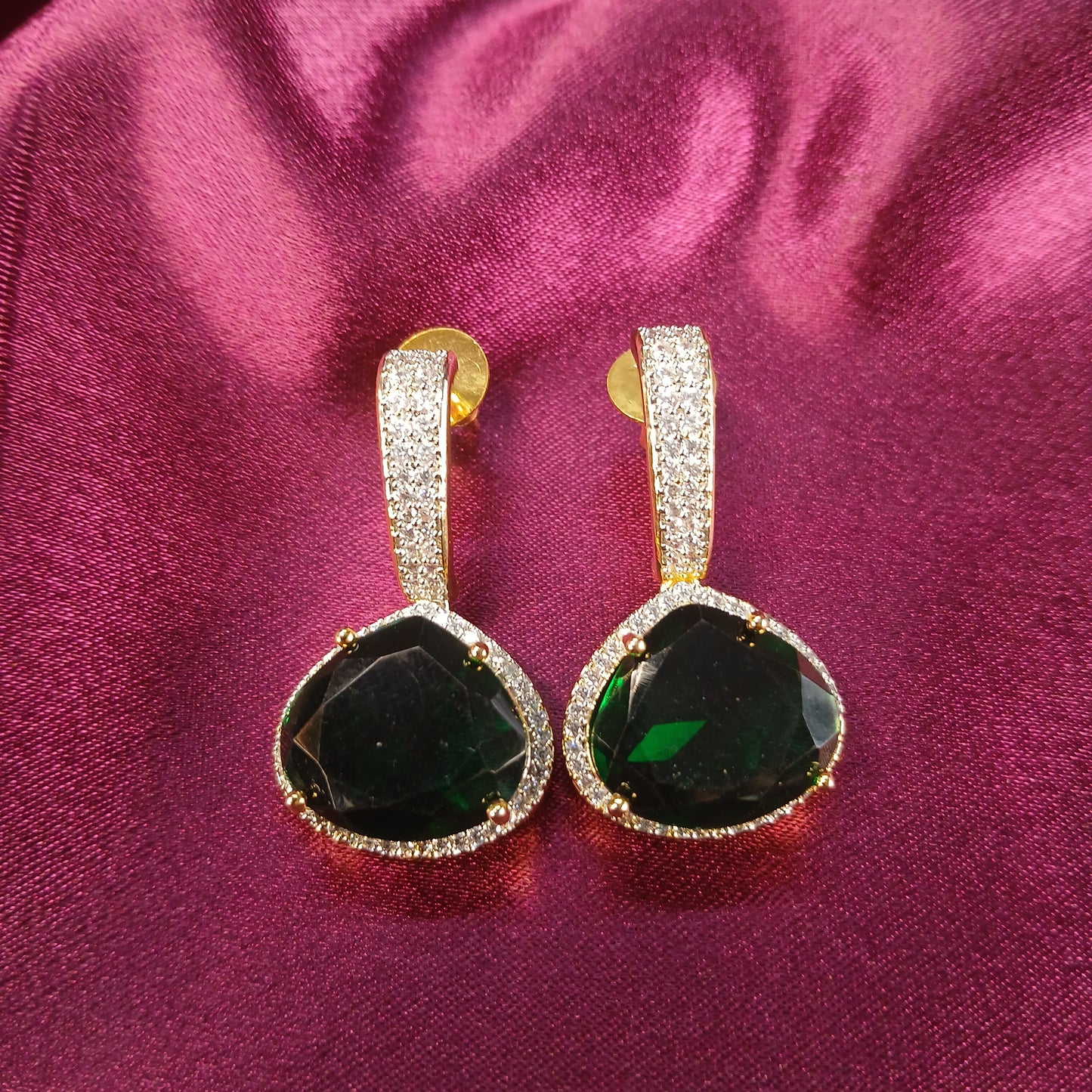 Green Stone & American Diamond Pendant Set