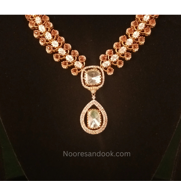 Red Polki Necklace Set With Elegant Stud Earrings