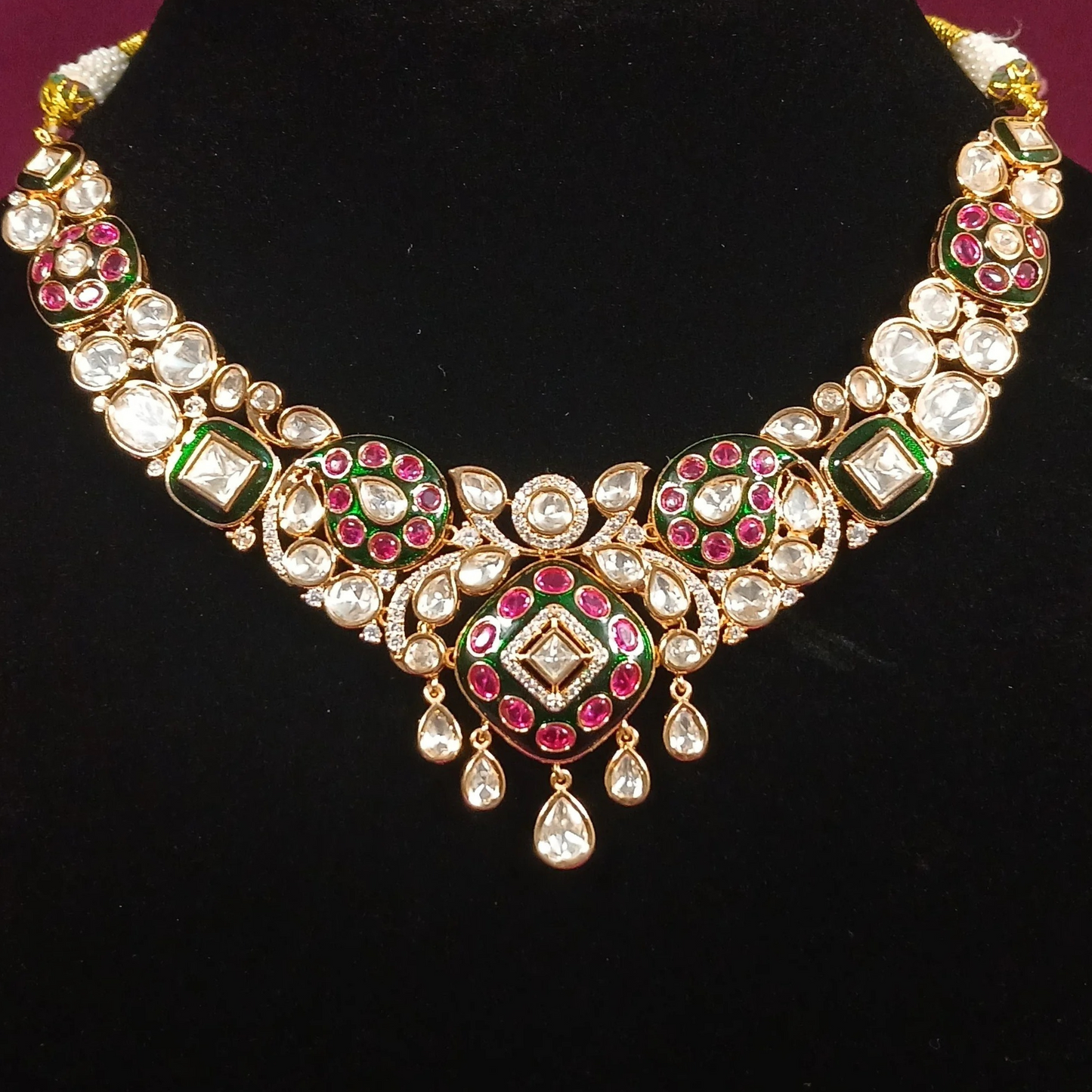 Polki Necklace Set with Long Earrings- AP167