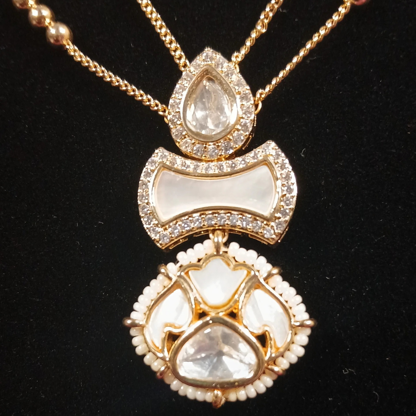 Polki & MOP Pendant Set with Double Layer Chain- AP165