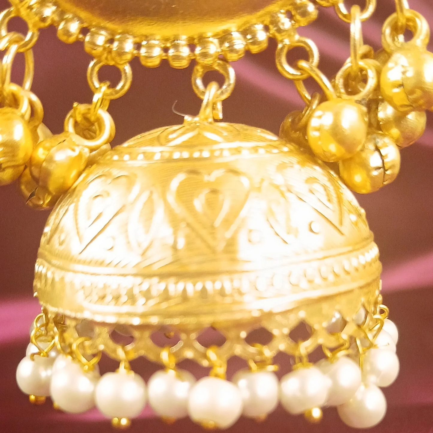 Golden Earrings with Hair Chain