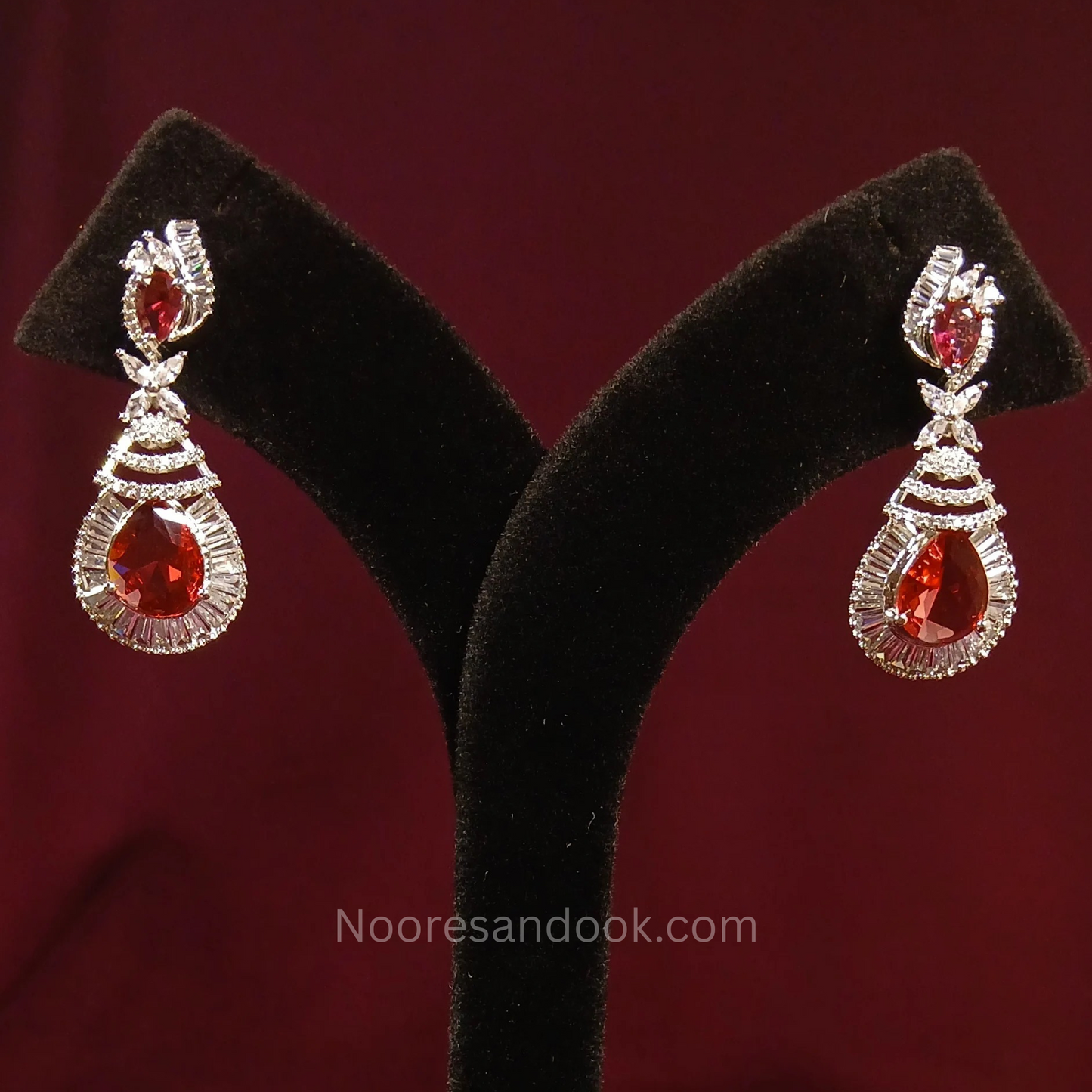 American Diamond Earrings- Red