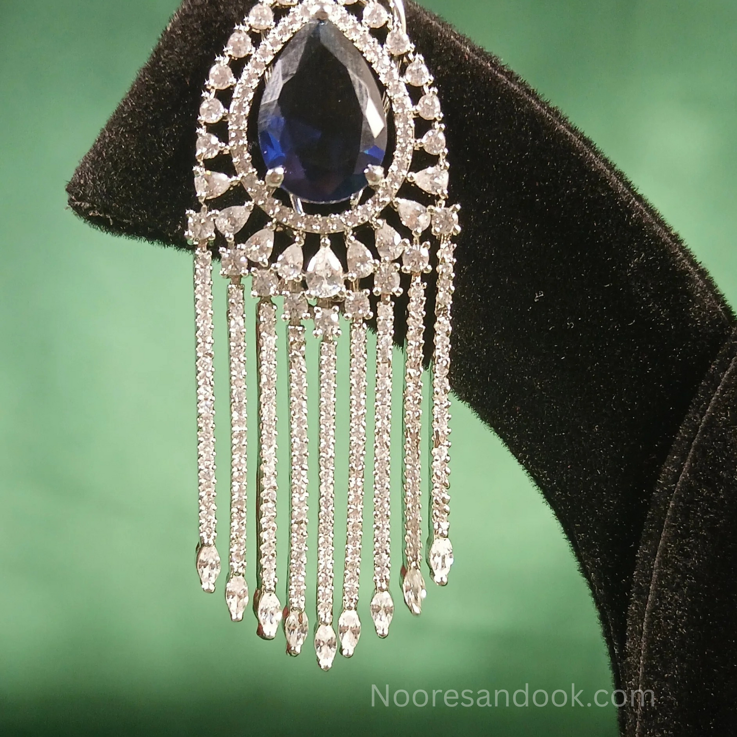 American Diamond Earrings with Blue Stone - NoorESandook