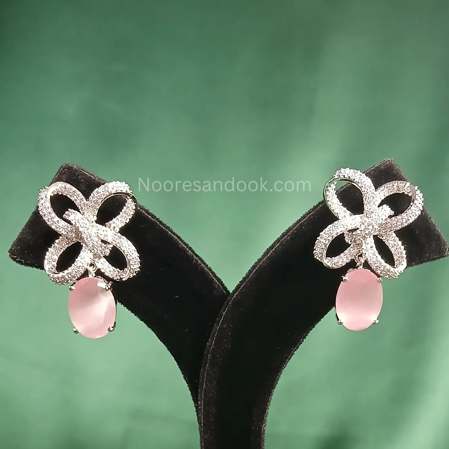 American Diamond Earrings with Pink Drop Stone
