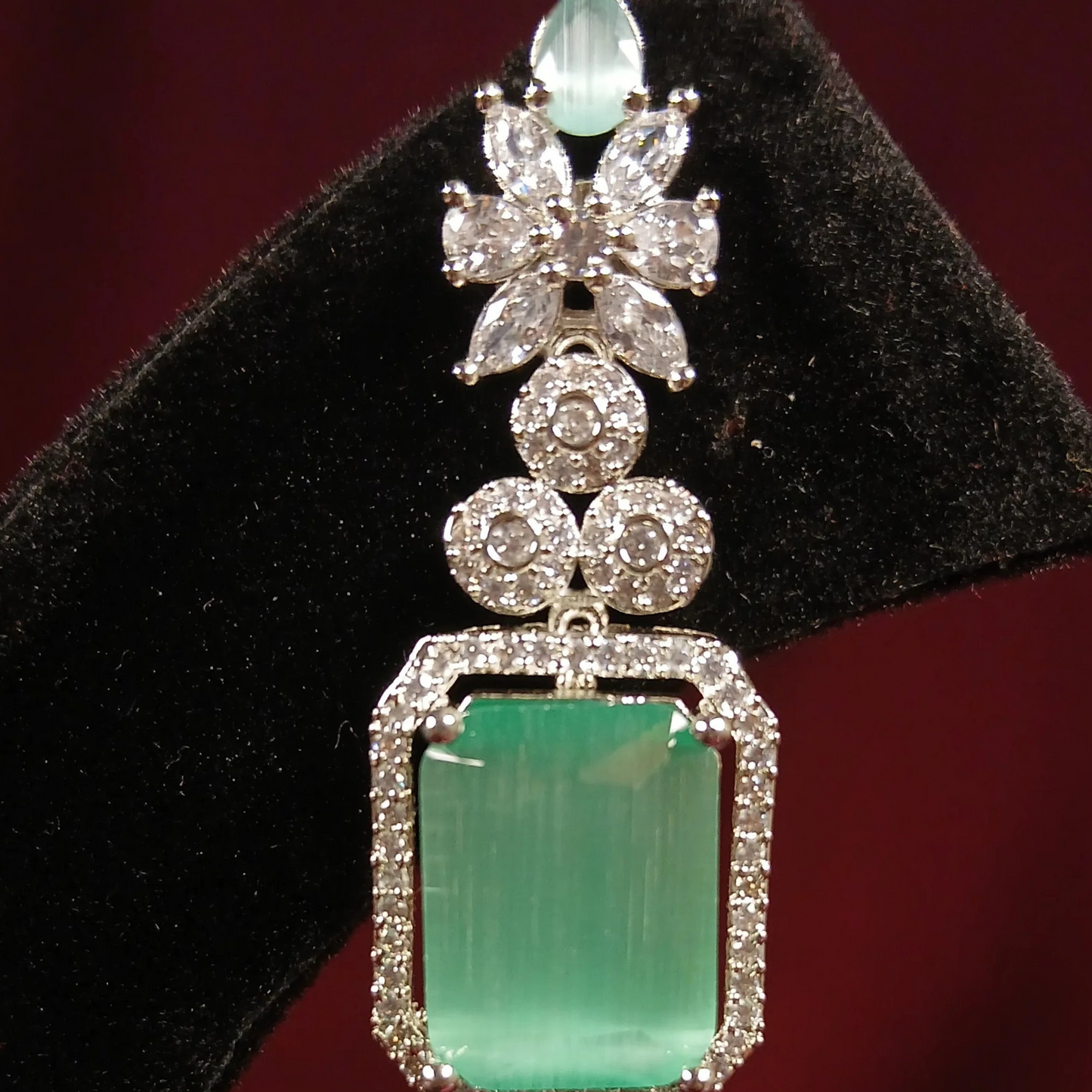 American Diamond Earring with Green Stone