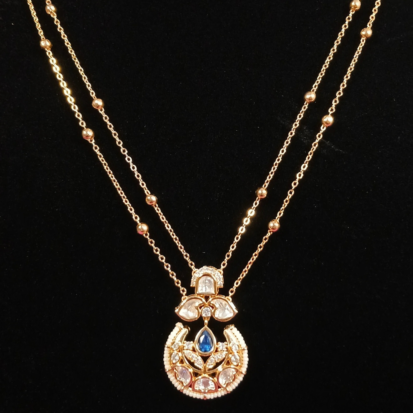 Polki Pendant Set with Double Layer Chain- AP162B