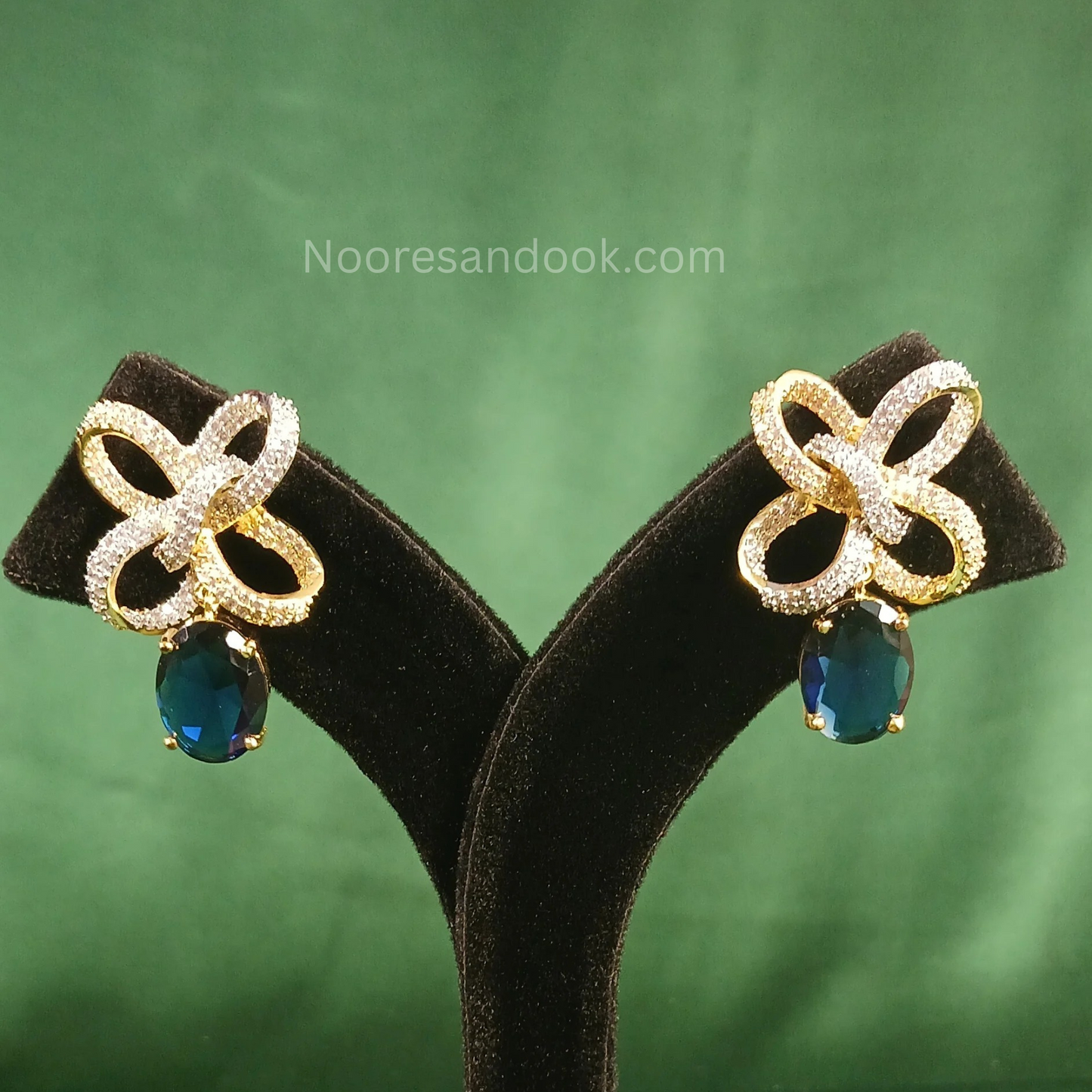 American Diamond Earrings with Blue Drop
