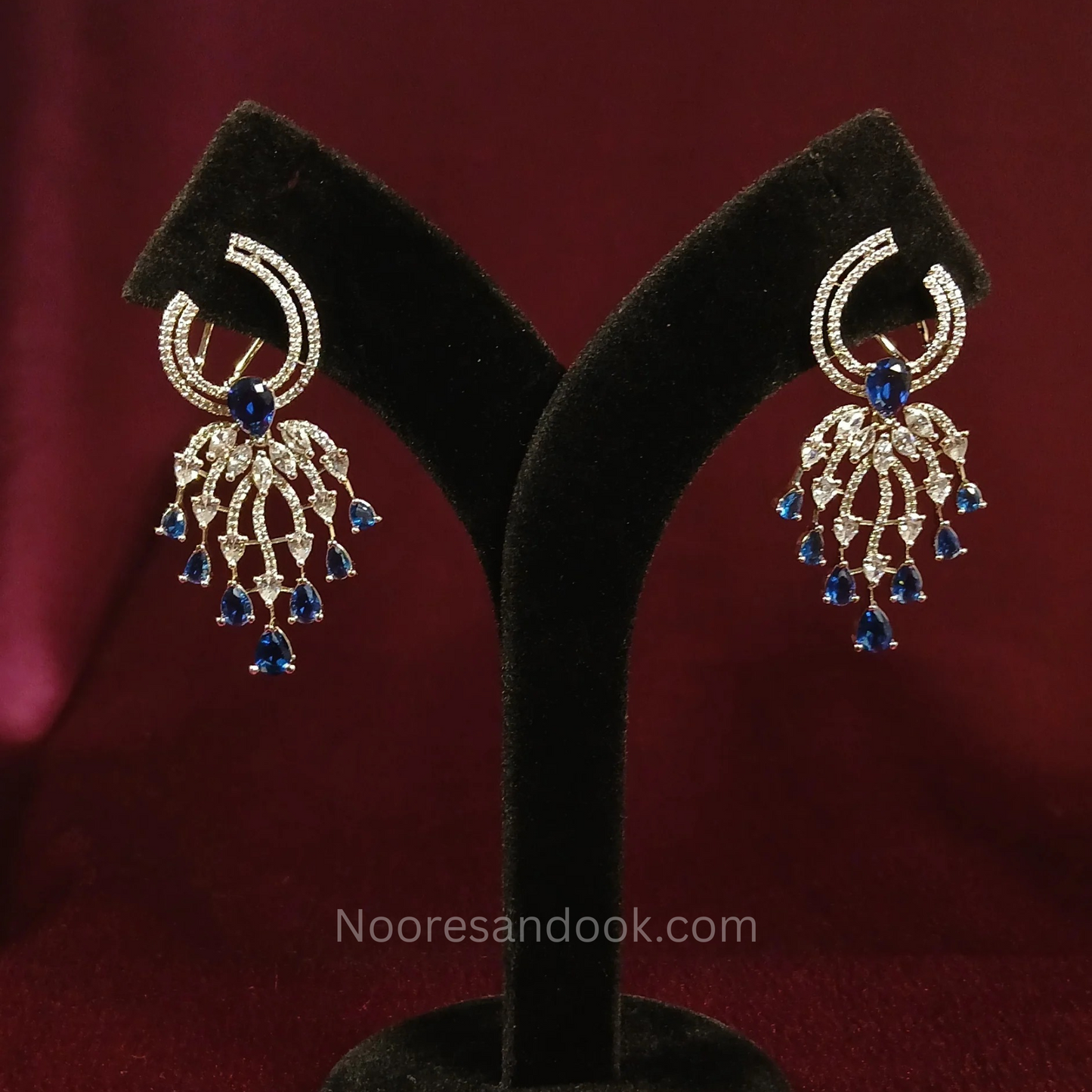 American Diamond Earrings with Blue Stones