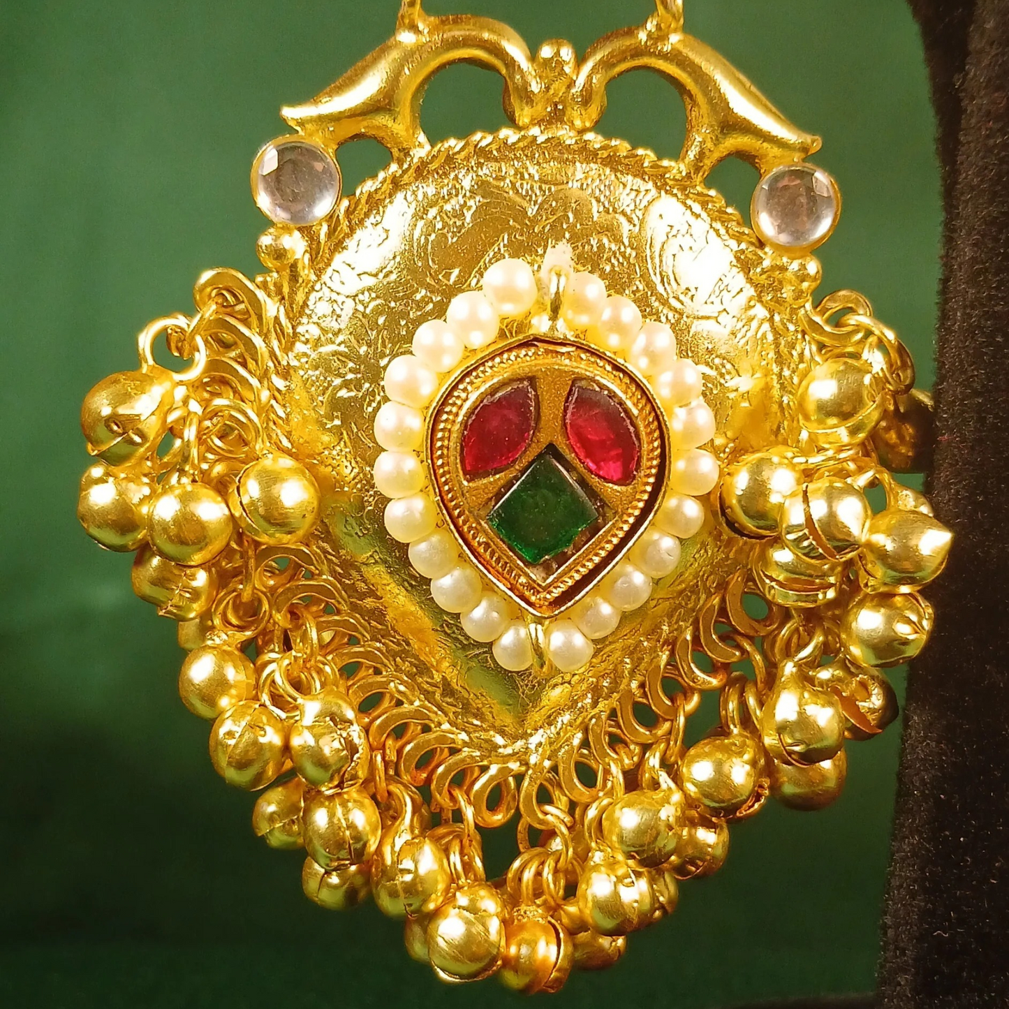 Long Golden Earrings- Inlay Work