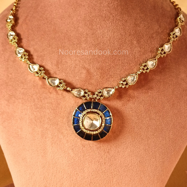 Blue Polki Sleek Necklace Set