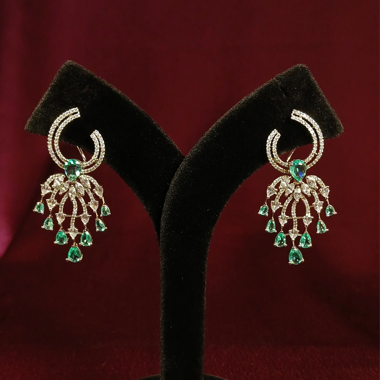 American Diamond Earrings with Sea Green Stones