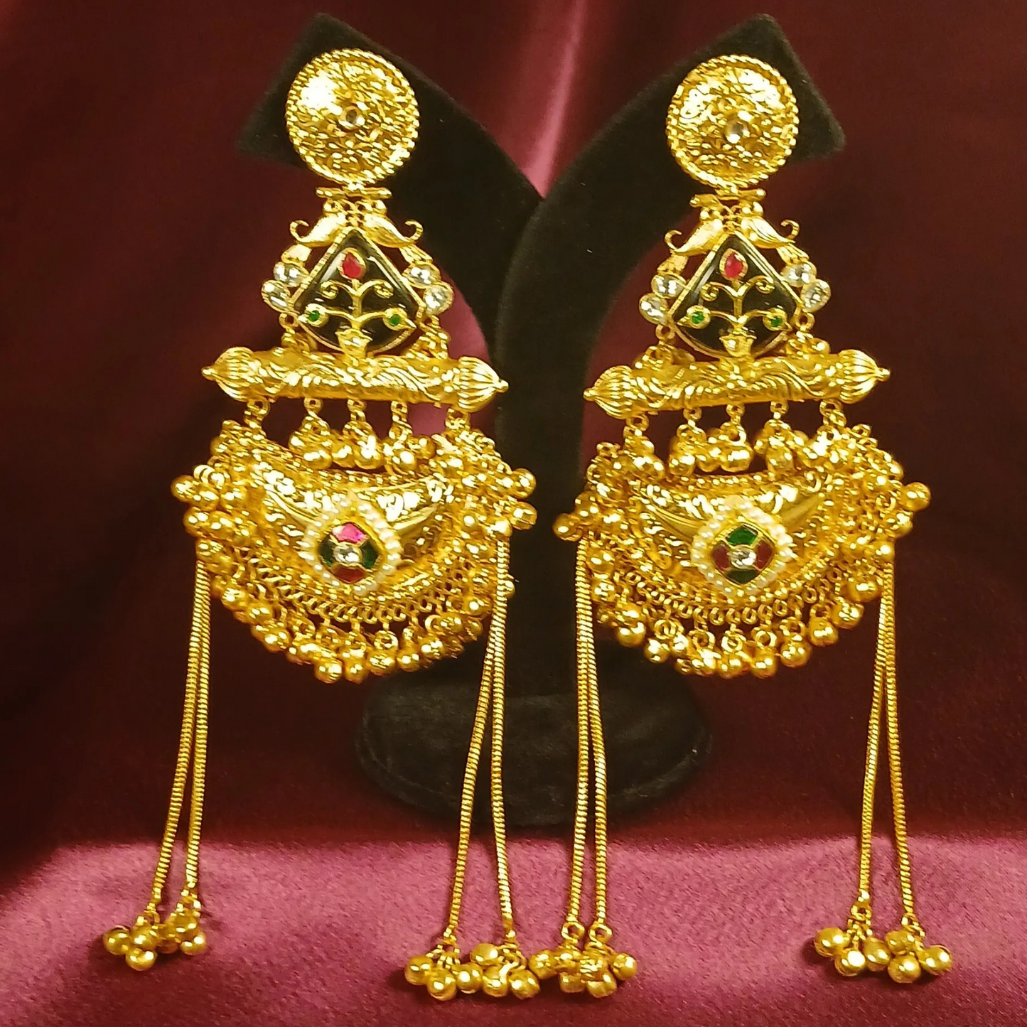 Kashmiri Golden Earrings- Inlay Work