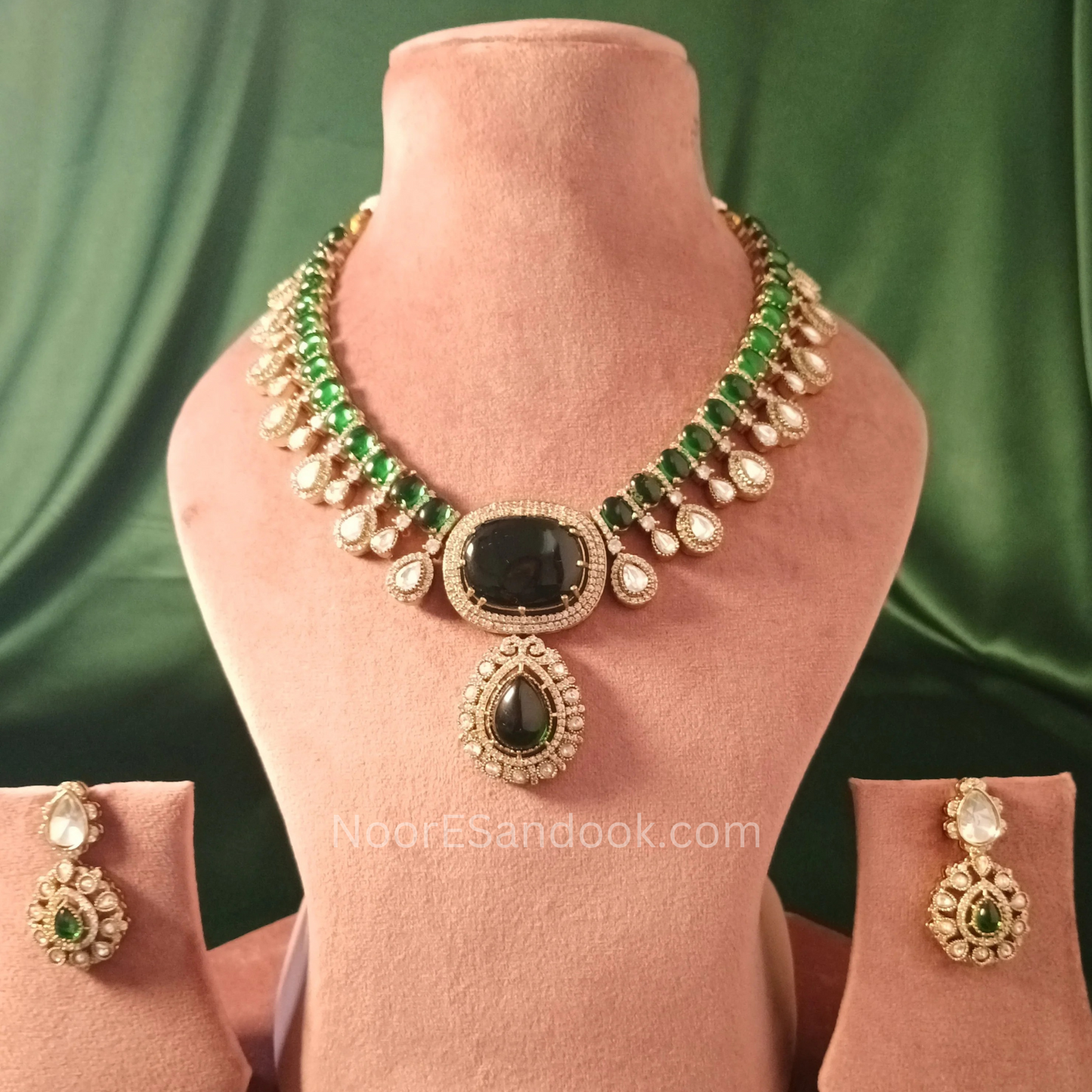 Big Green Stone necklace with Polki