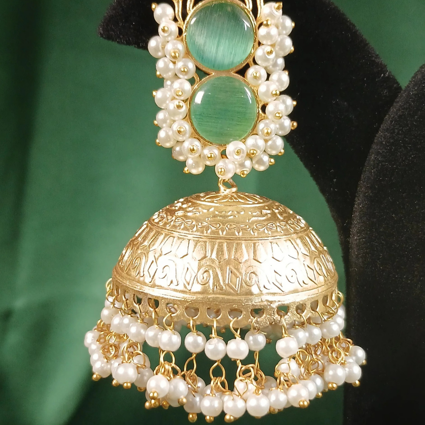 Golden Jhumka Big- Mint Green