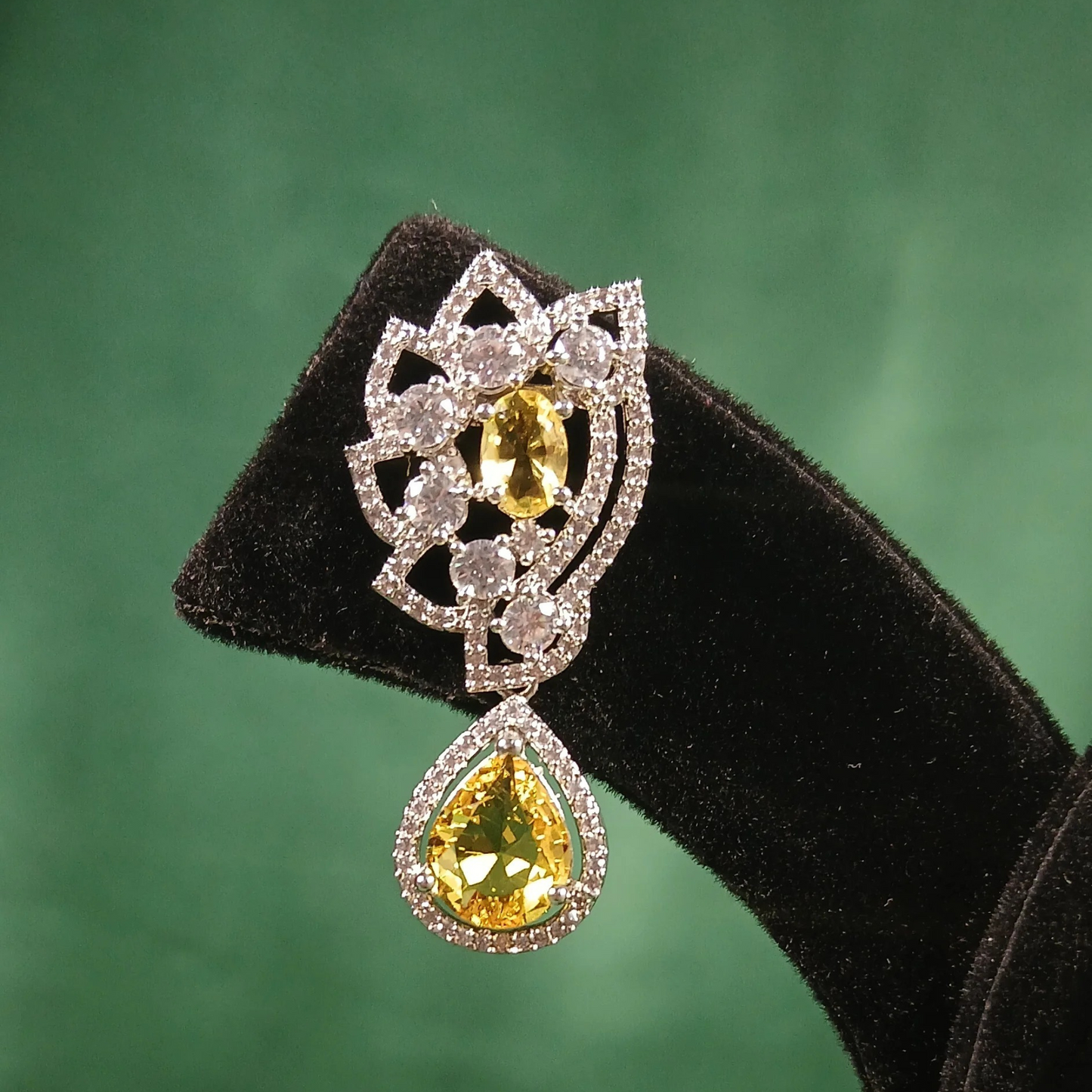 Yellow Topaz American Diamond Earrings
