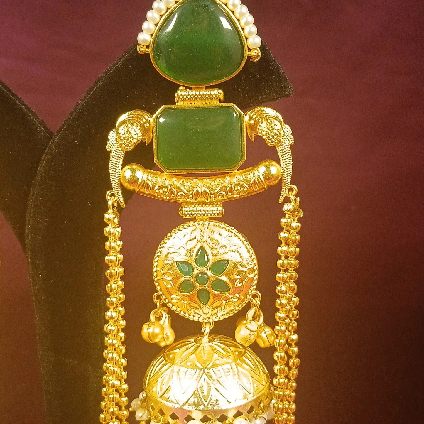 Kashmiri Earrings with Green Stones