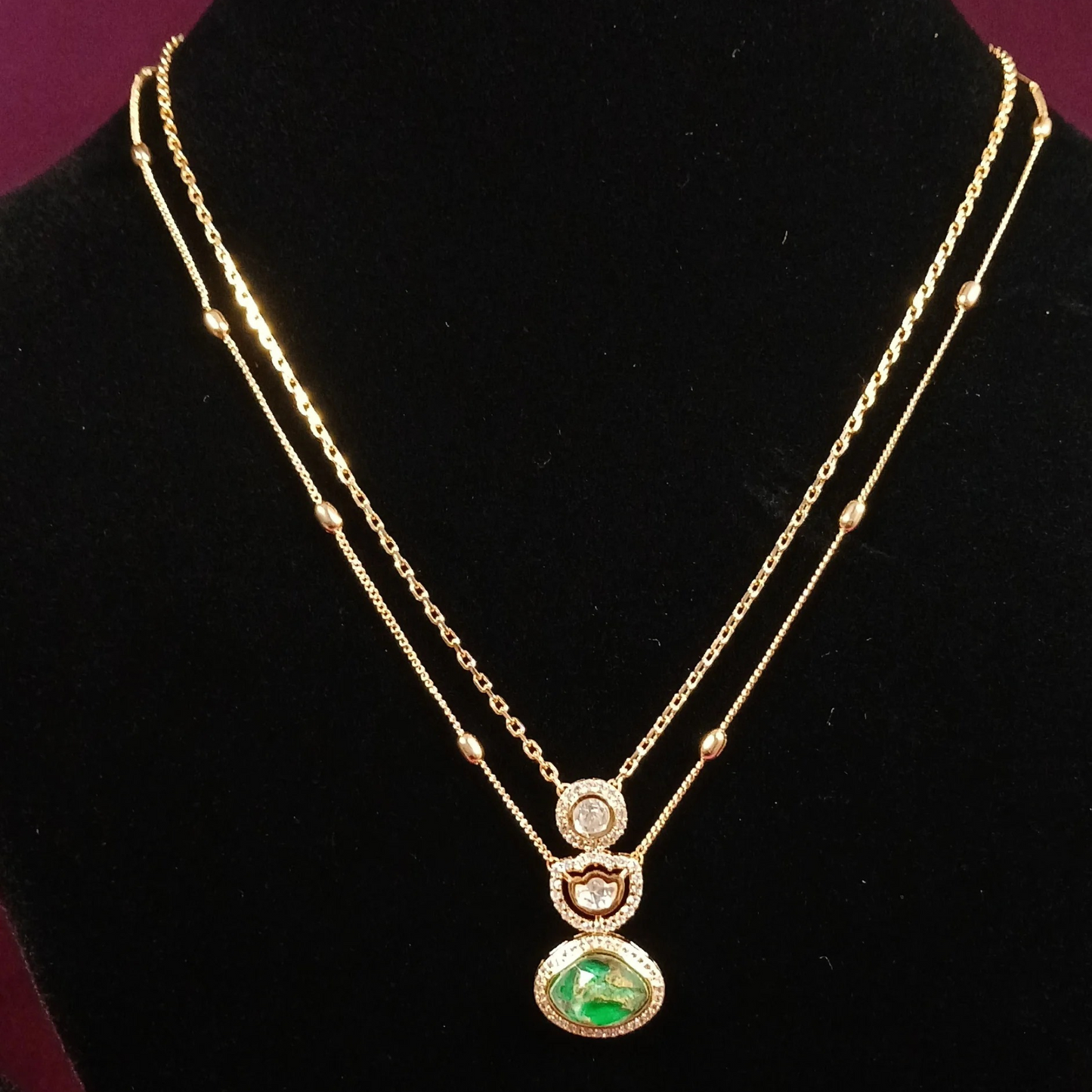 Polki Pendant Set with Doublet Stone & Double Layer Necklace- AP168A