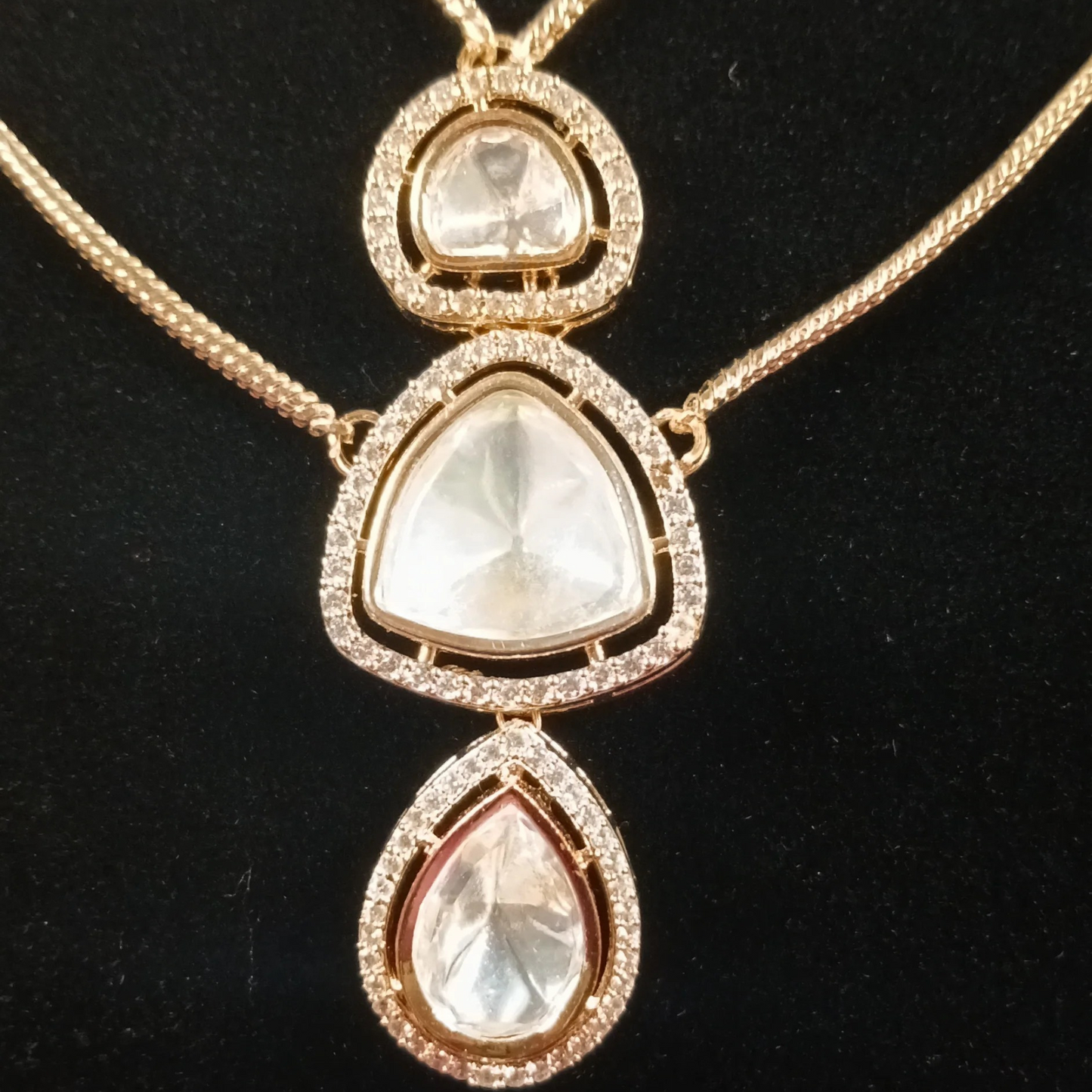 Double Layer Chain Polki Pendant Set- AJ158