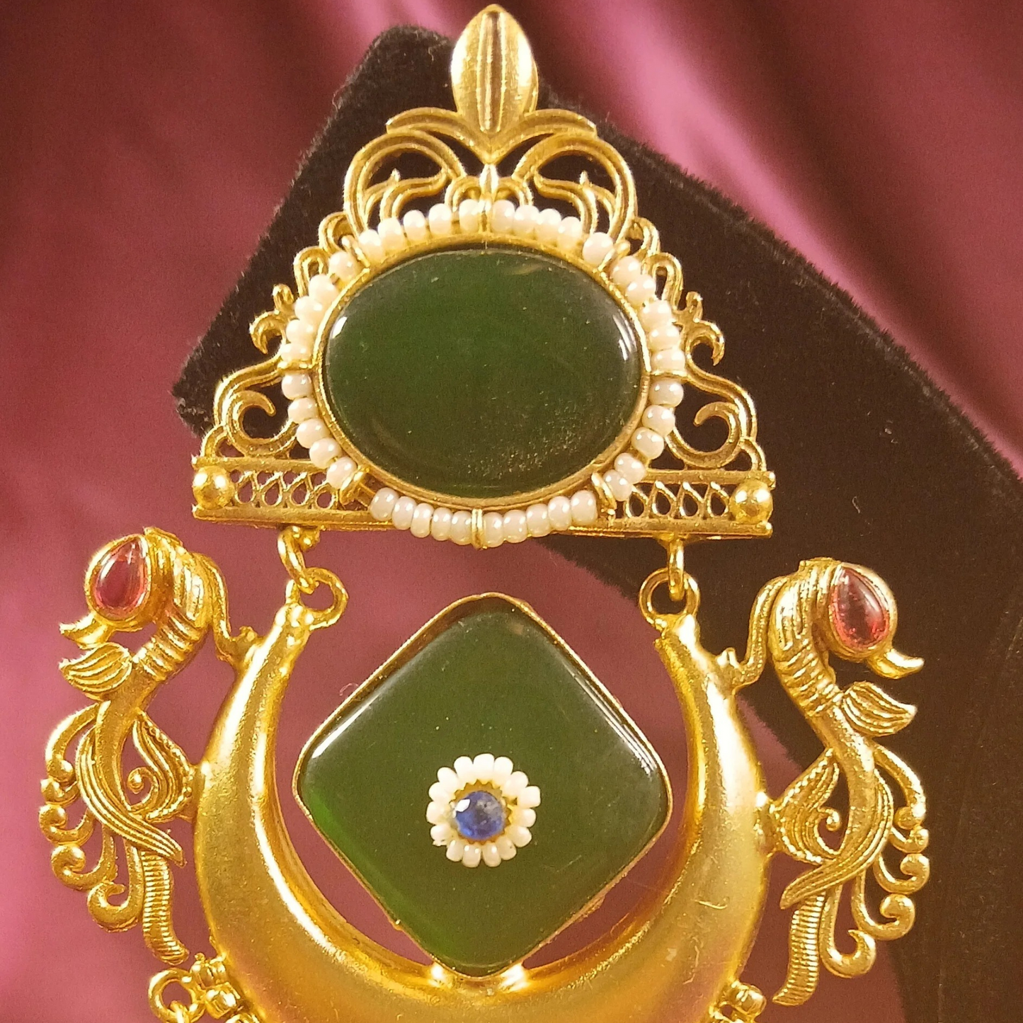 Golden Earrings with Green Stone